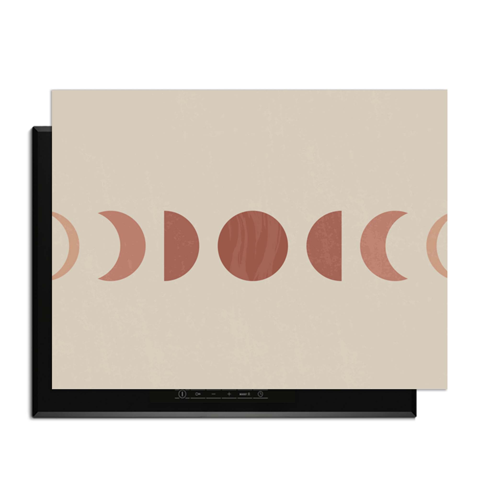 Lunar Rhythm – Japandi Inductie Beschermer met maanfasen in warme tinten