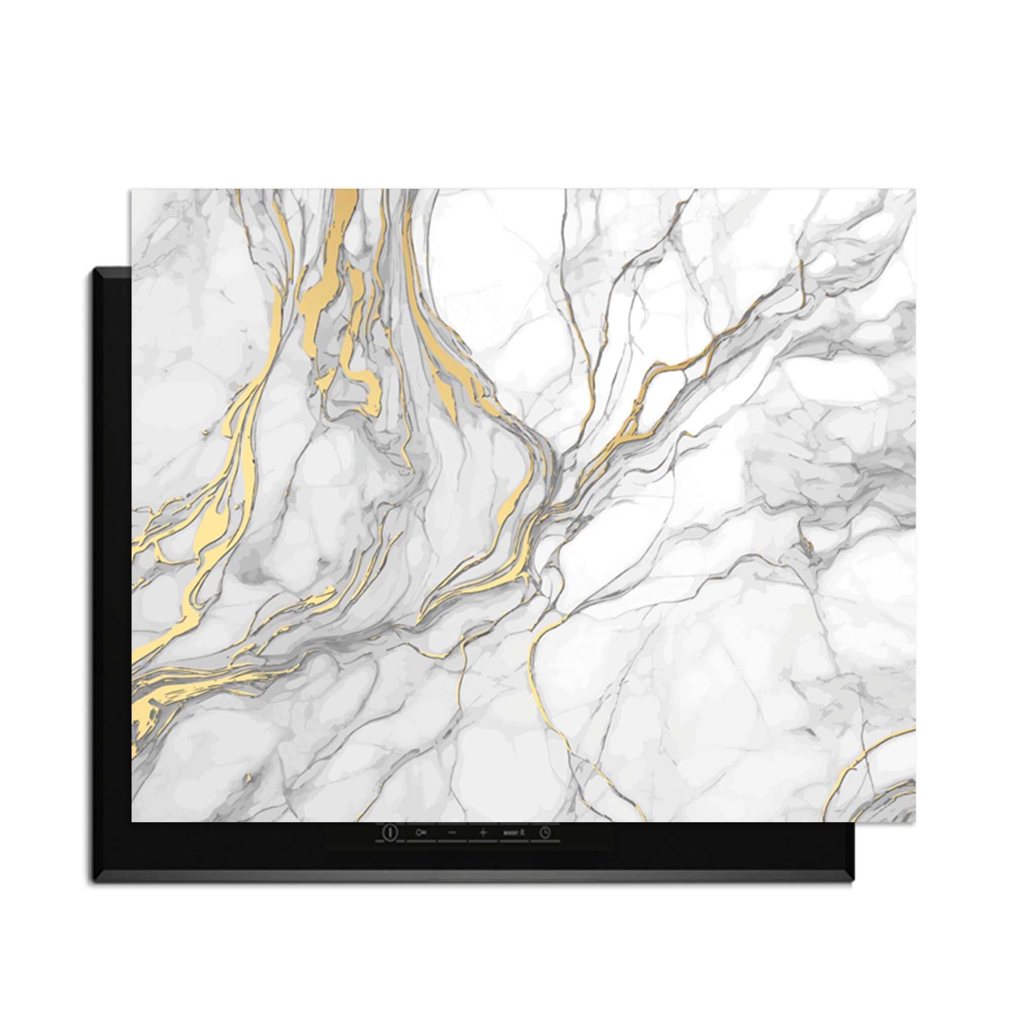 Eleganter Goldmarmor - Induktionsschutz mit luxuriösem Marmordesign und goldenen Akzenten für Ihre Küche.