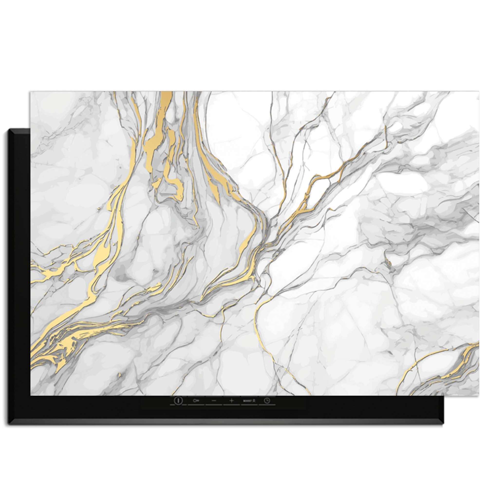 Elegant Gold Marble – Inductie Beschermer met luxe marmerdesign en gouden accenten voor je keuken.