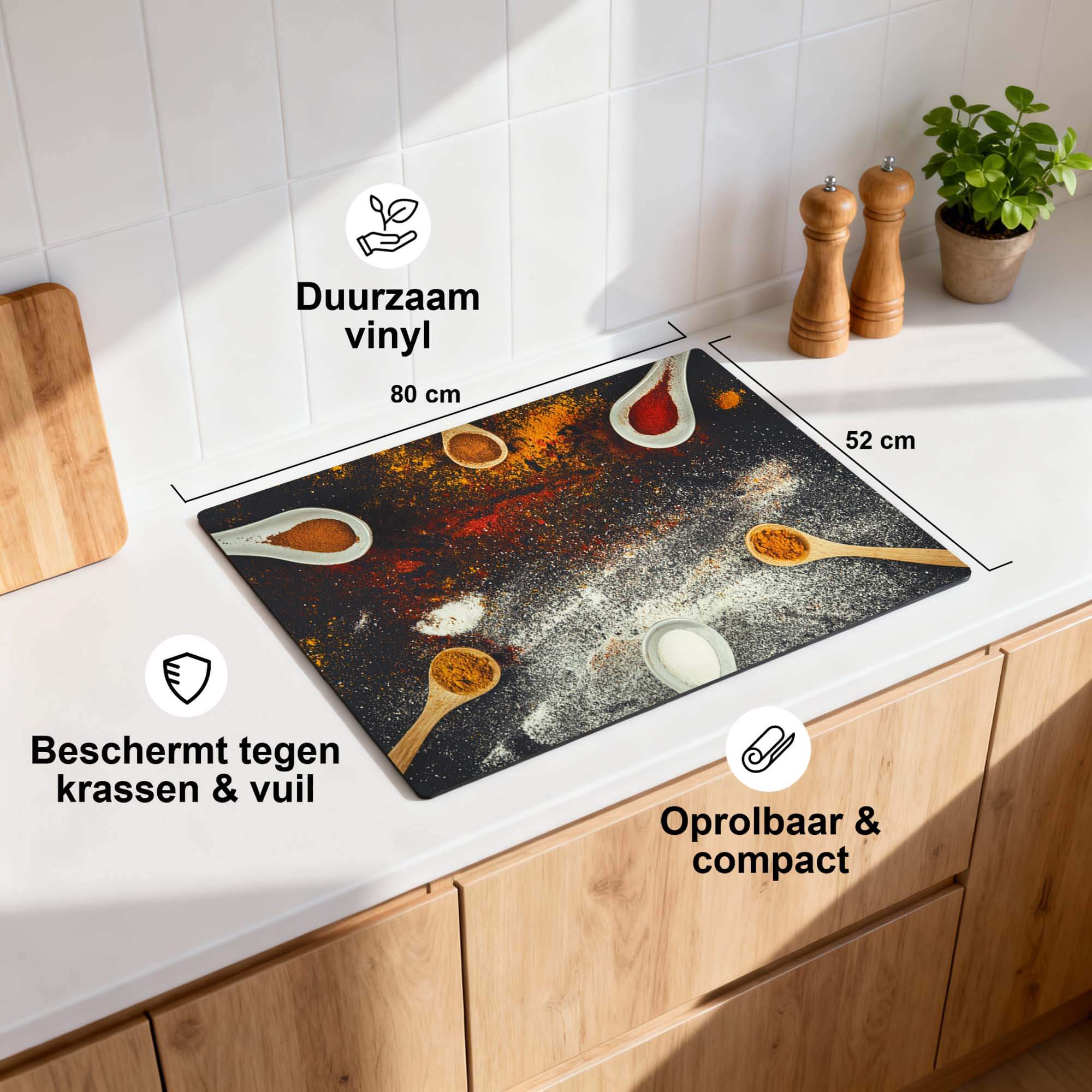 Spice Fusion – Inductie Beschermer, duurzaam vinyl, beschermt tegen krassen en vuil, 80x52 cm, kleurvol design