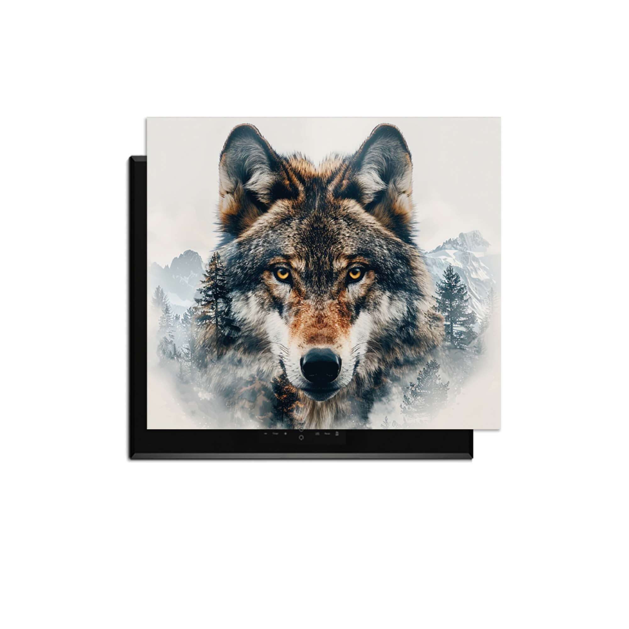 Majestic Wolf - Inductie Beschermer met krachtige wolf afbeelding en natuurdetails op een kookplaat.