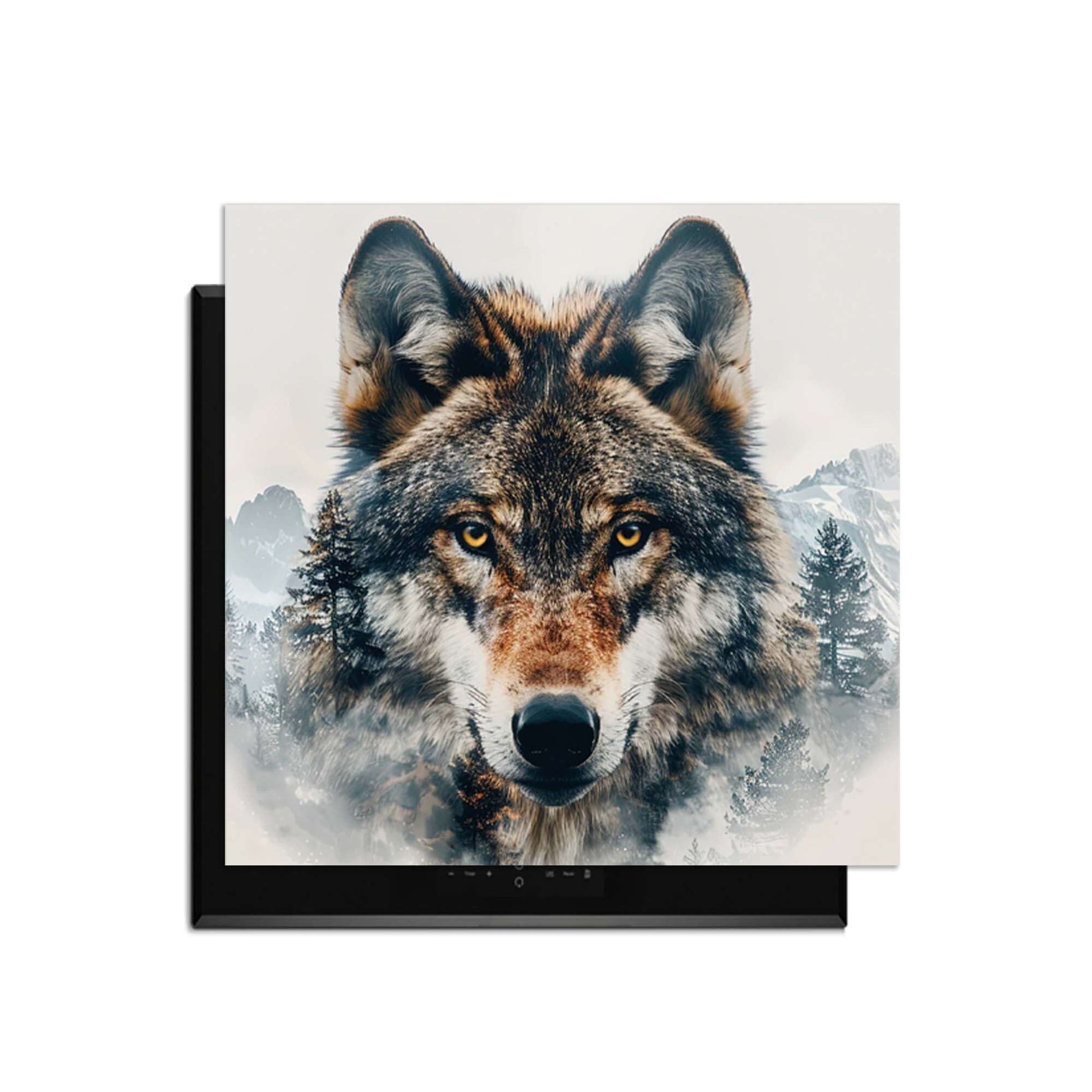Majestic Wolf - Inductie Beschermer met wolfportret en natuurdetails voor je keuken.
