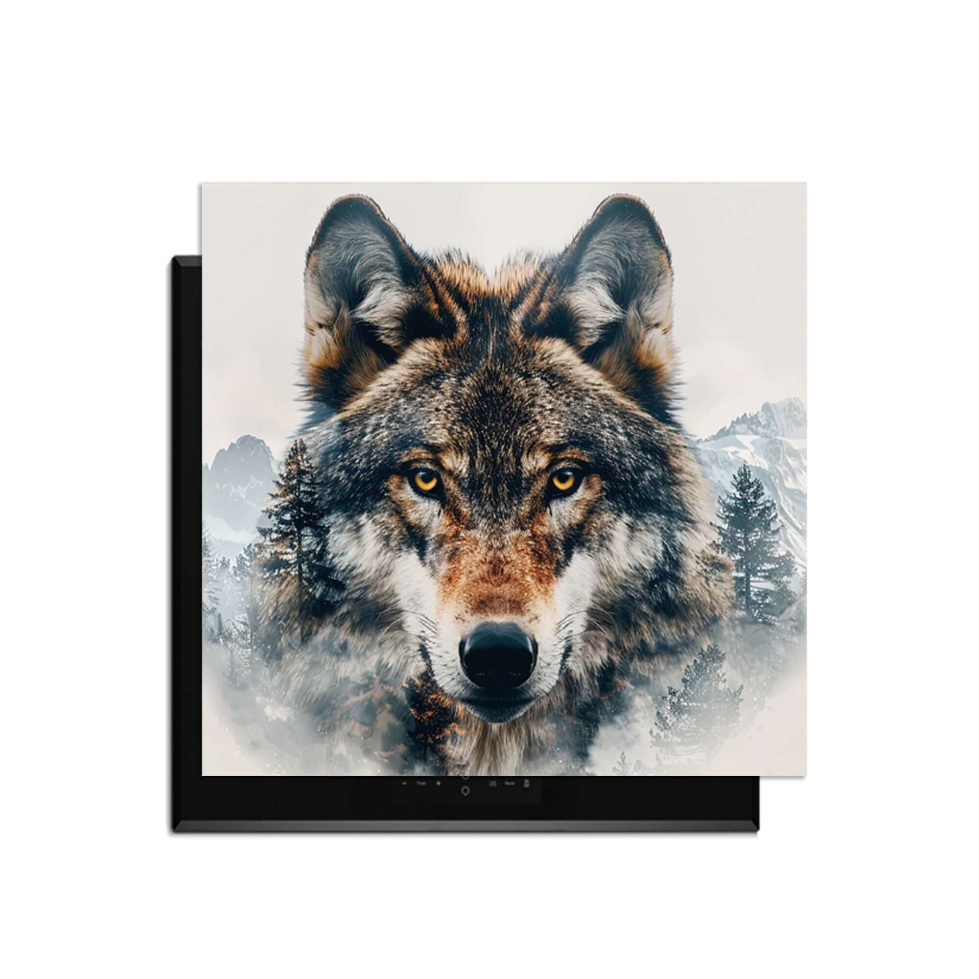 Majestic Wolf - Inductie Beschermer met wolfportret en natuurdetails voor je keuken.