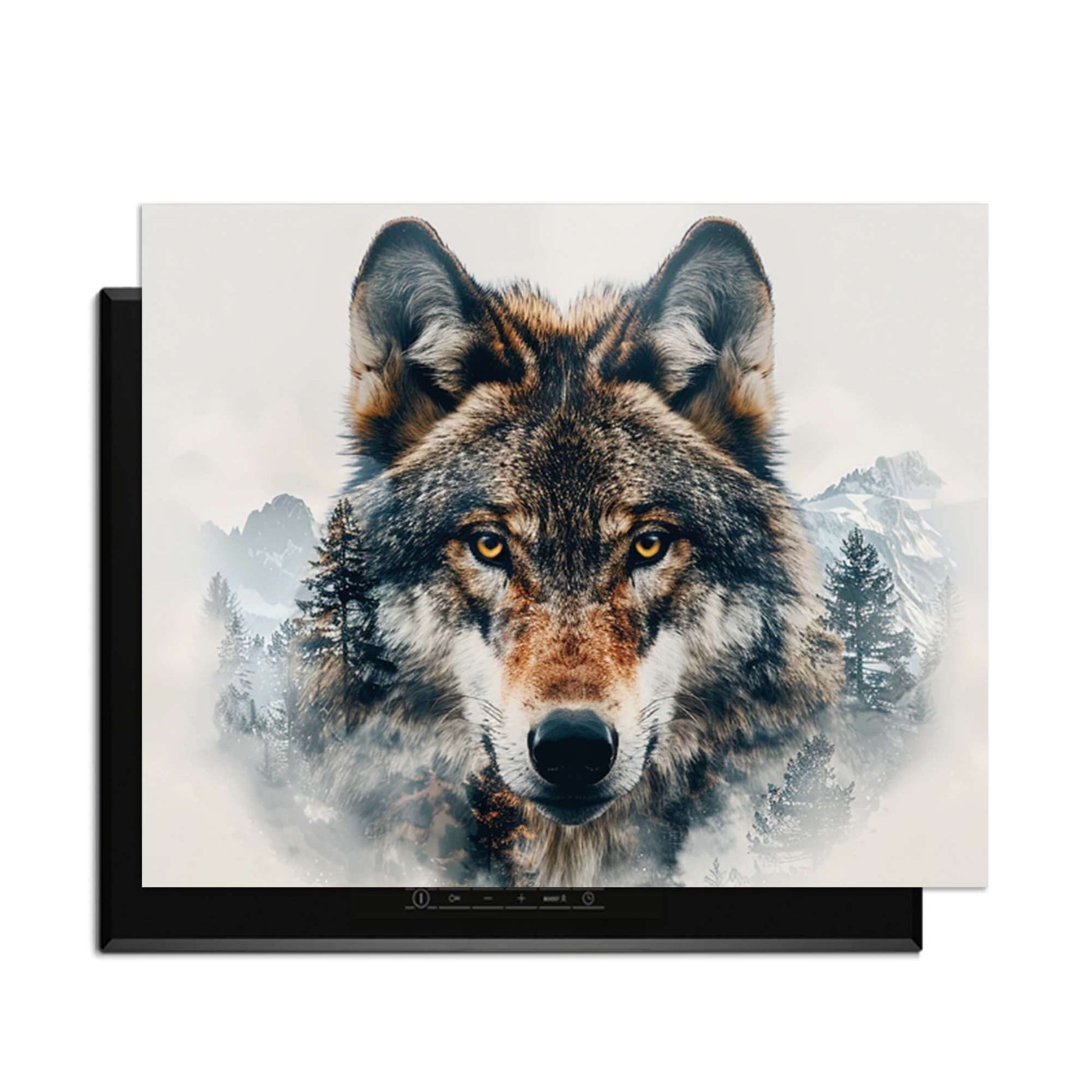 Majestic Wolf - Inductie Beschermer met wolf portret en natuurdetails, een stijlvol keukenaccent.
