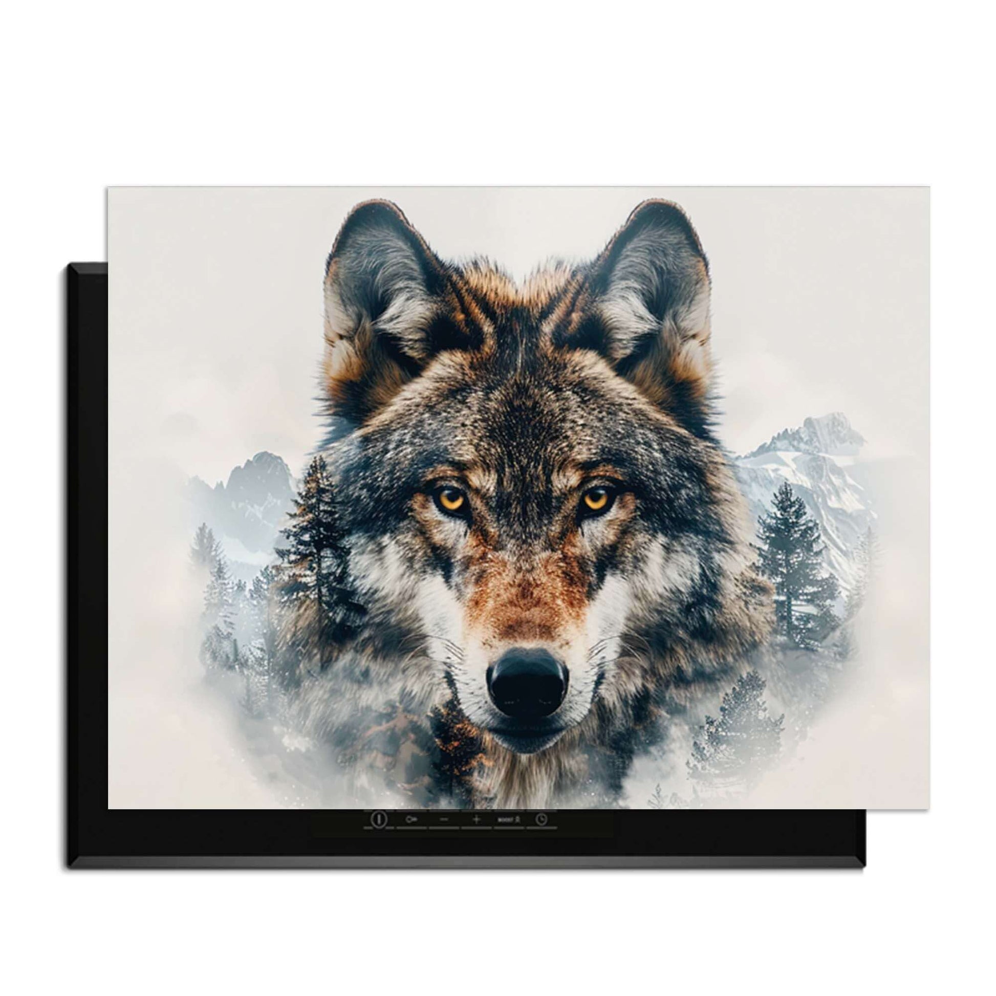 Majestic Wolf - Inductie Beschermer met een wolf en natuurdetails voor je kookplaat.