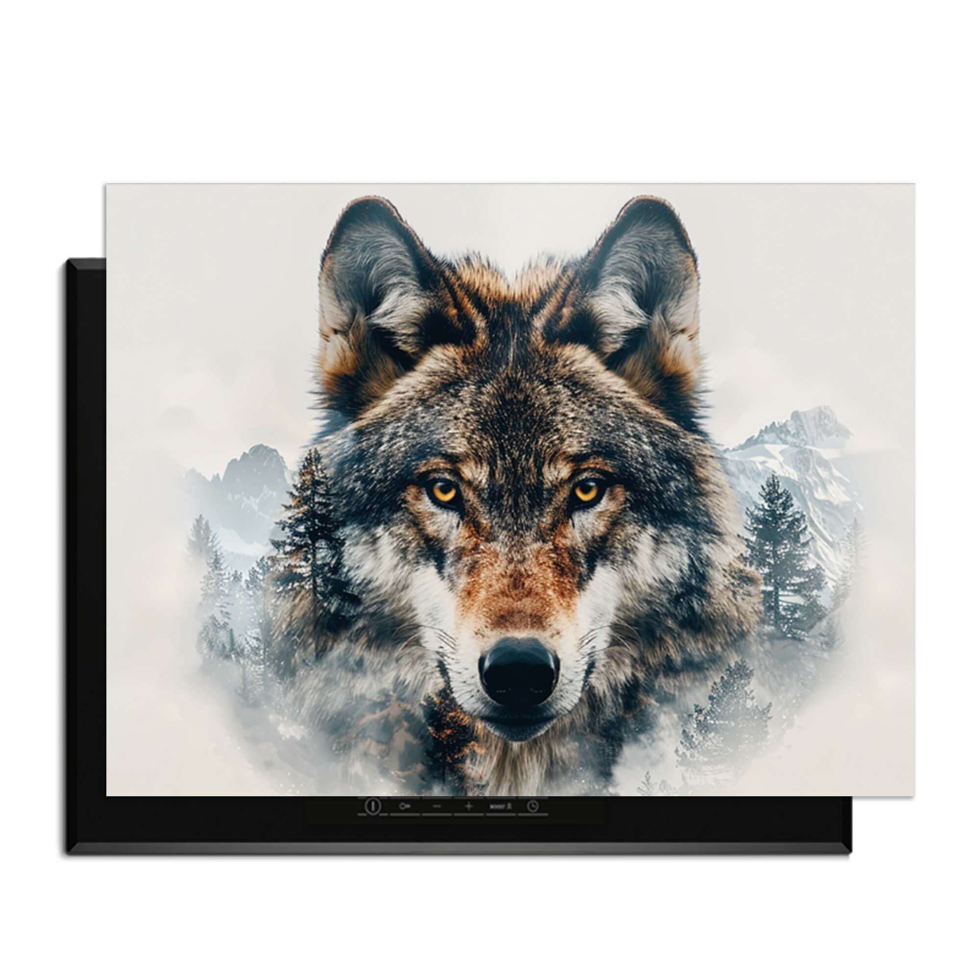 Majestic Wolf - Inductie Beschermer met een wolf en natuurdetails voor je kookplaat.