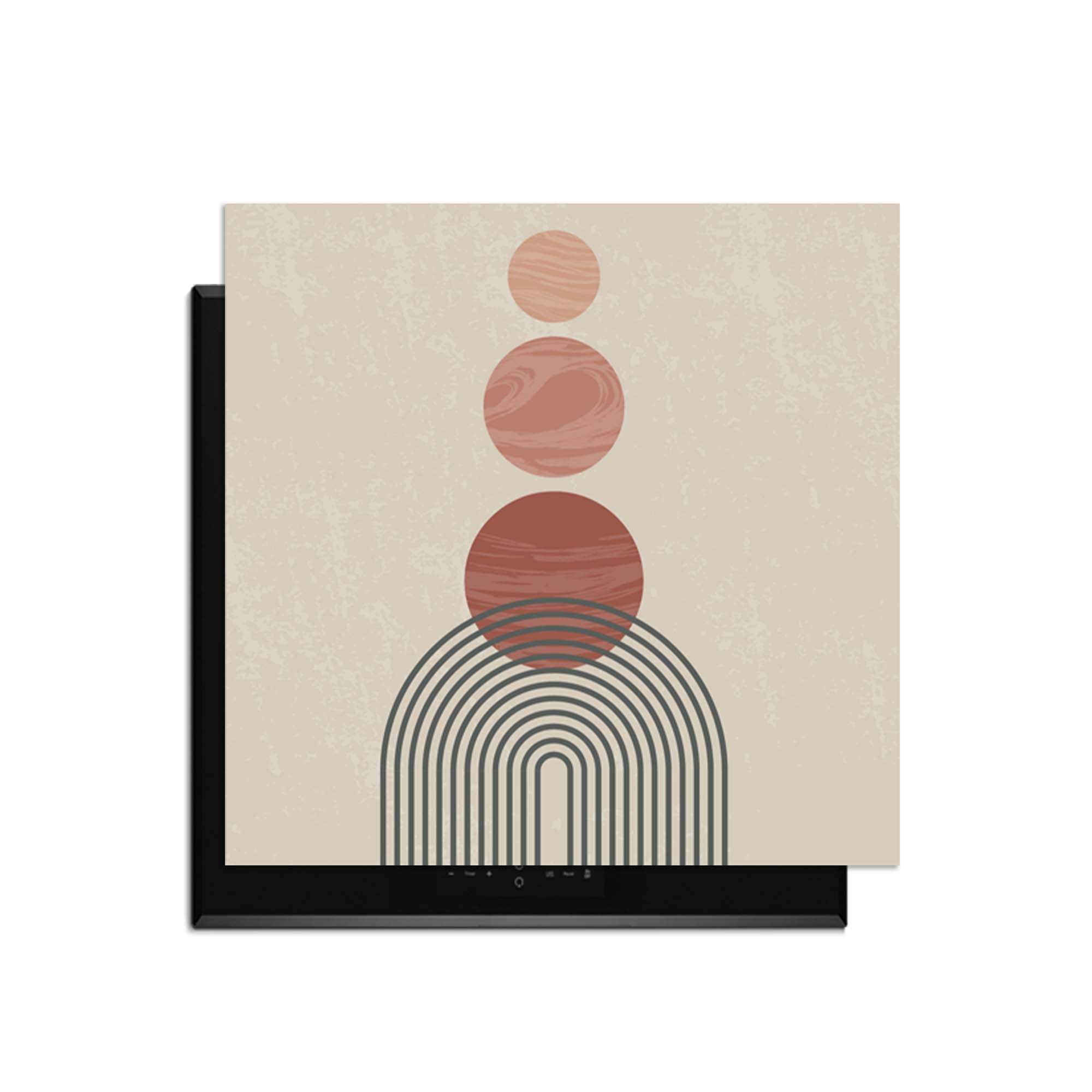 Zen Circles – Japandi Inductie Beschermer met moderne grafische cirkels in warme tinten.