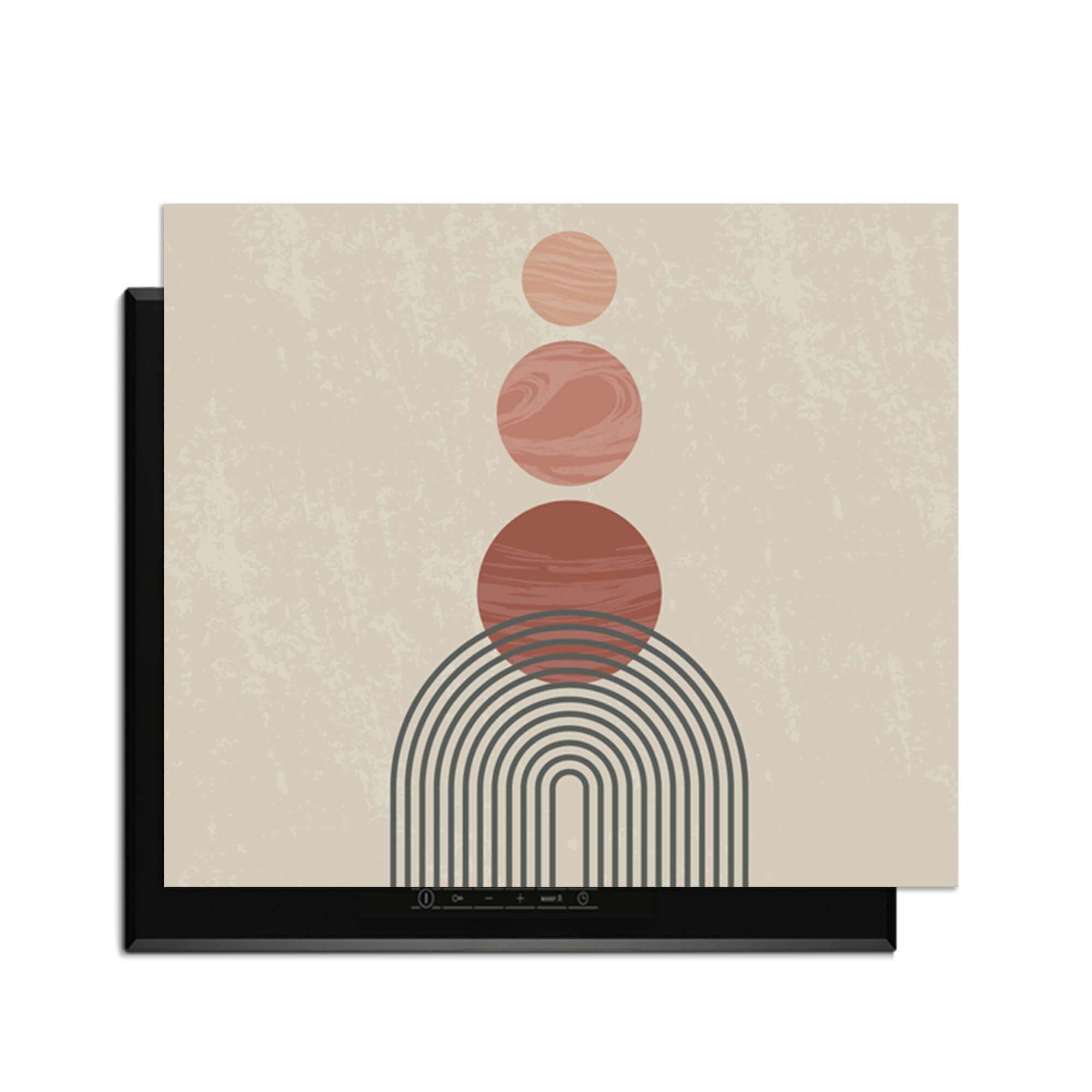 Zen Circles – Japandi Inductie Beschermer met grafische cirkels in warme tinten voor je keuken.