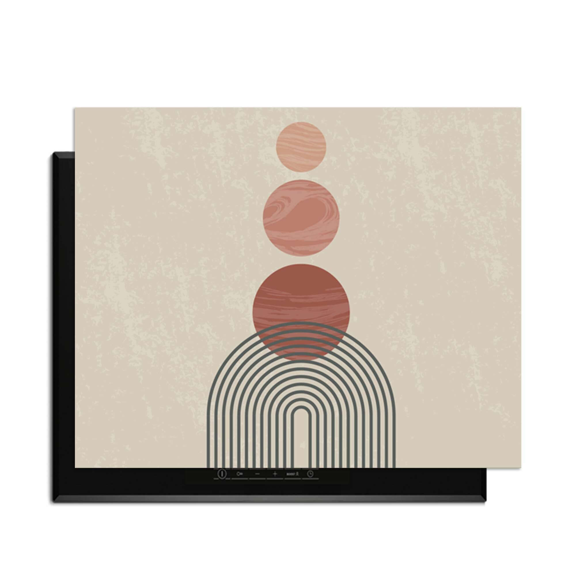 Zen Circles – Japandi Inductie Beschermer met grafische cirkels in warme tinten.