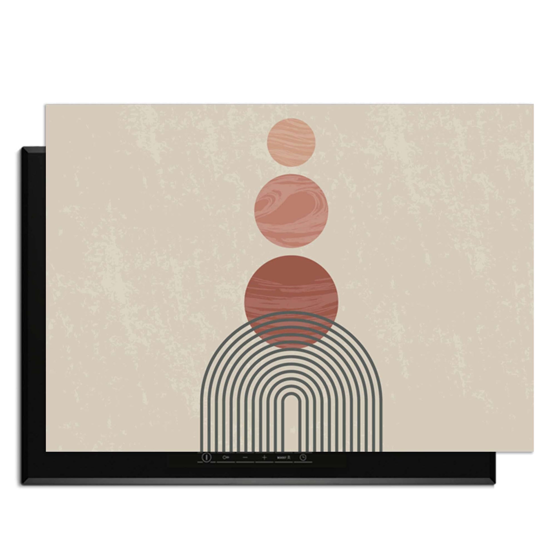 Zen Circles – Japandi Inductie Beschermer met grafische cirkels in warme tinten.