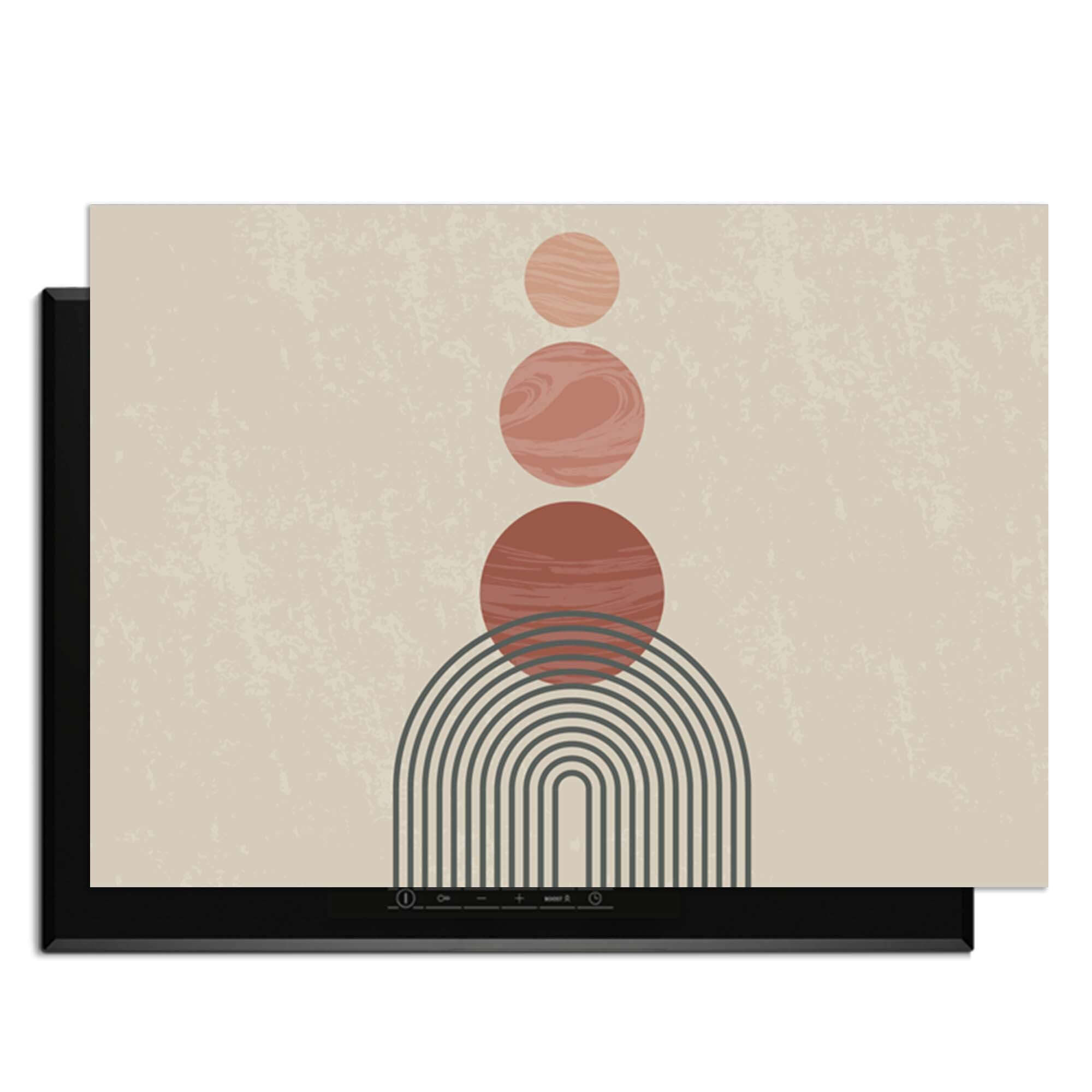 Zen Circles – Japandi Inductie Beschermer met grafische cirkels in warme tinten.