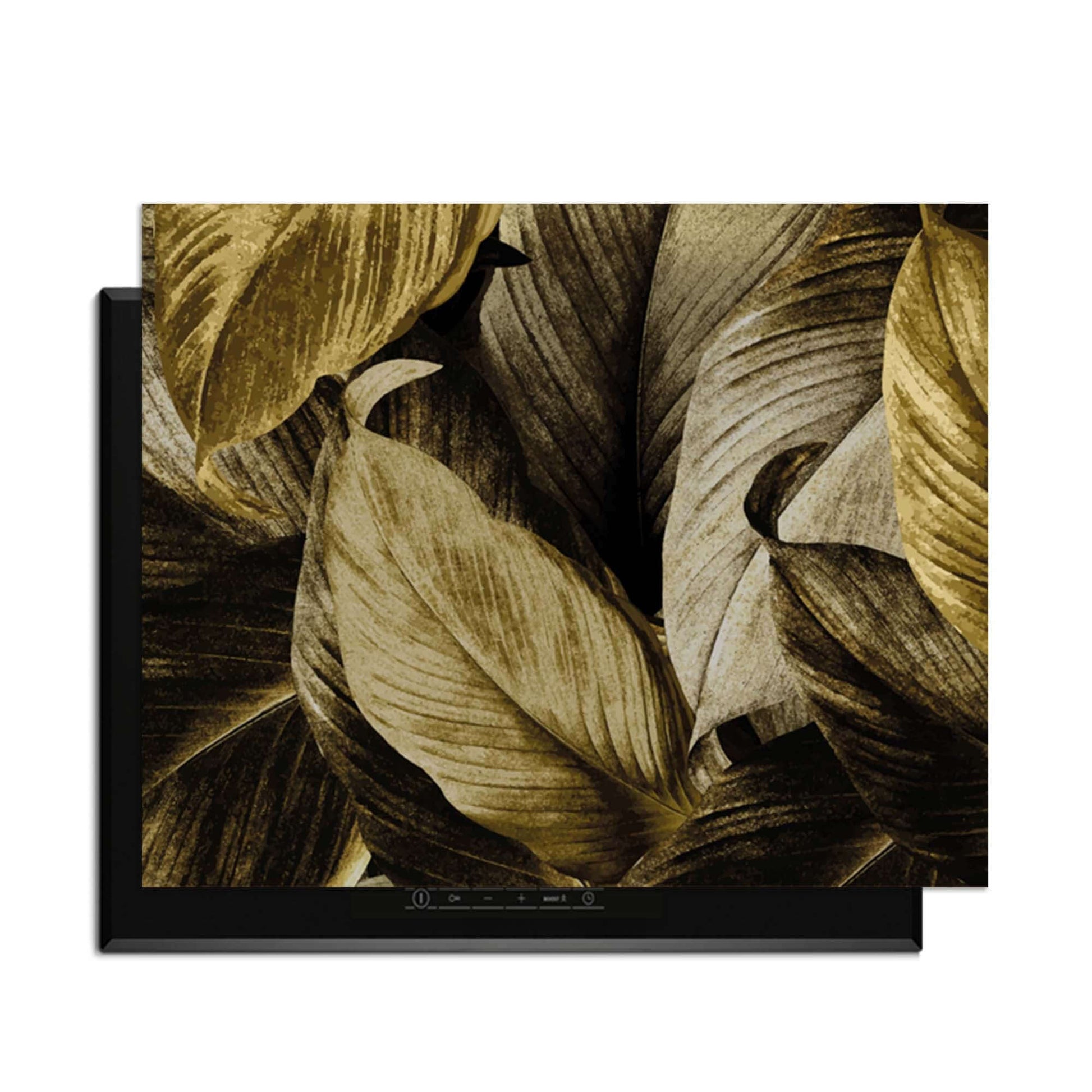 Golden Leaves – Inductie Beschermer met botanische luxe en elegante gouden bladeren.