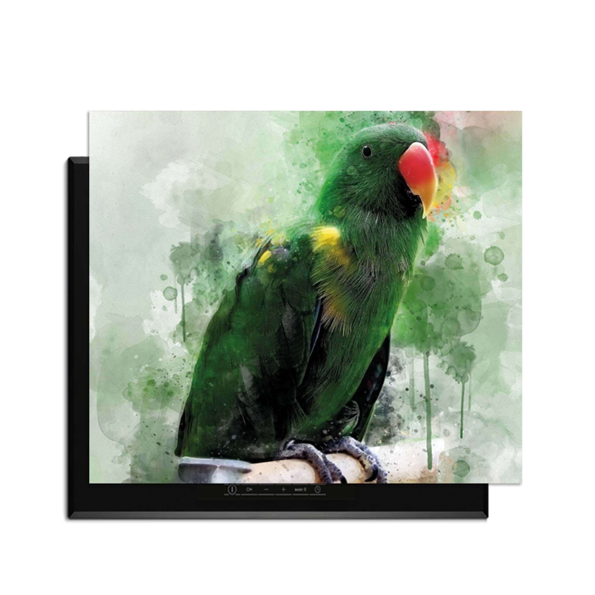 Jungle Parrot - Inductie Beschermer met levendige aquarel van papegaai, ideaal voor keukenbescherming.