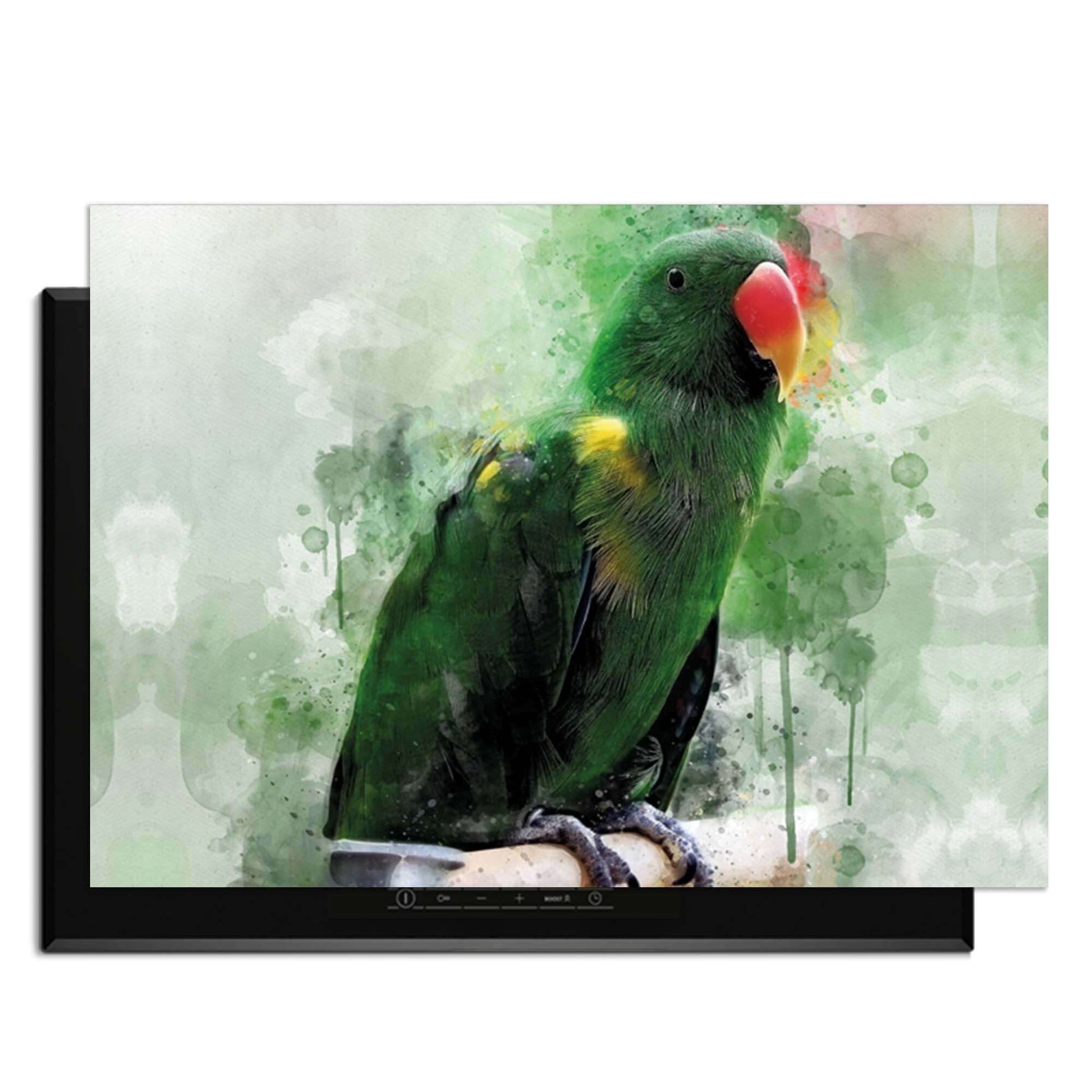 Jungle Parrot - Inductie Beschermer met kleurrijke aquarel van een papegaai op een duurzaam design.