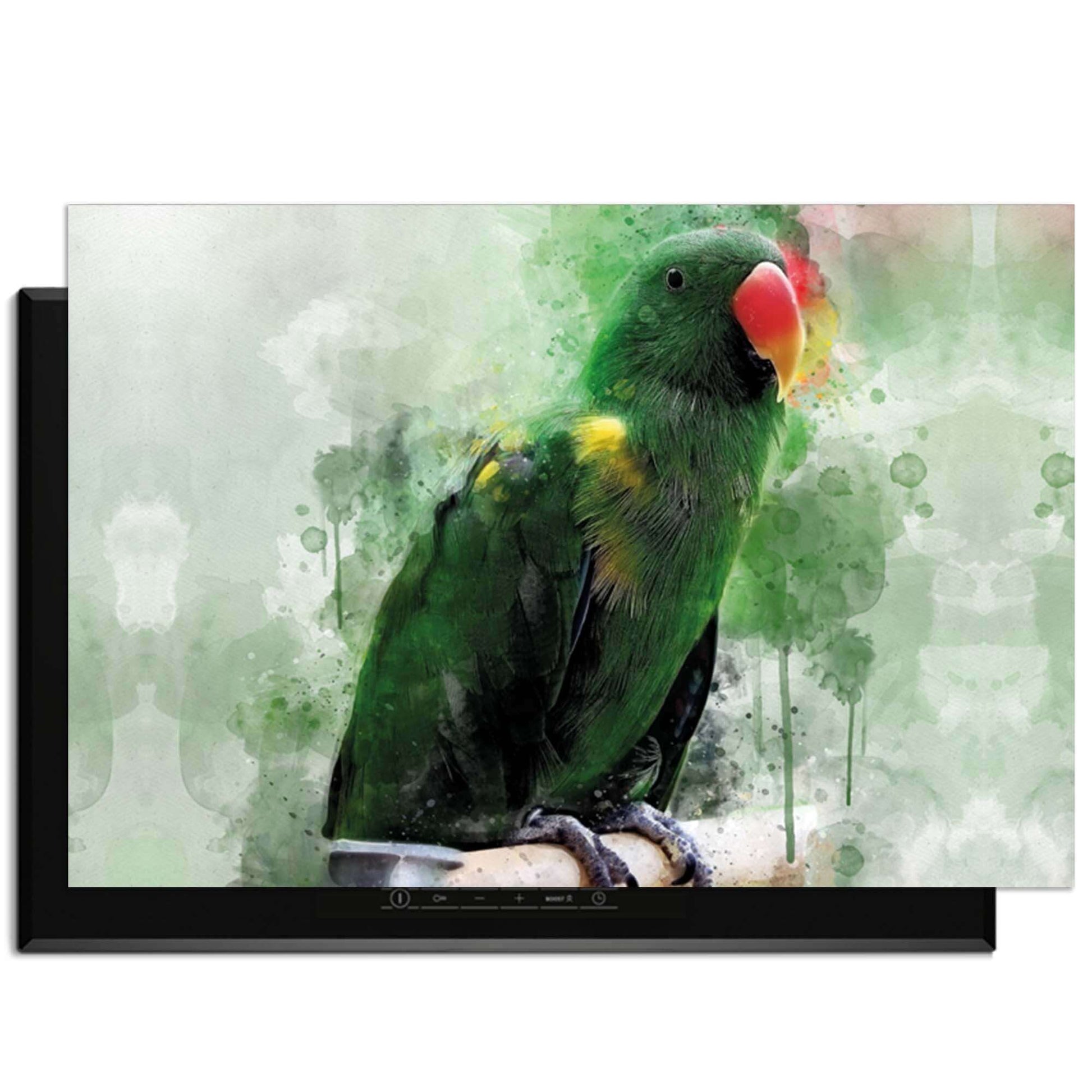 Jungle Parrot - Inductie Beschermer met kleurrijke aquarel papegaai op duurzaam vinyl.