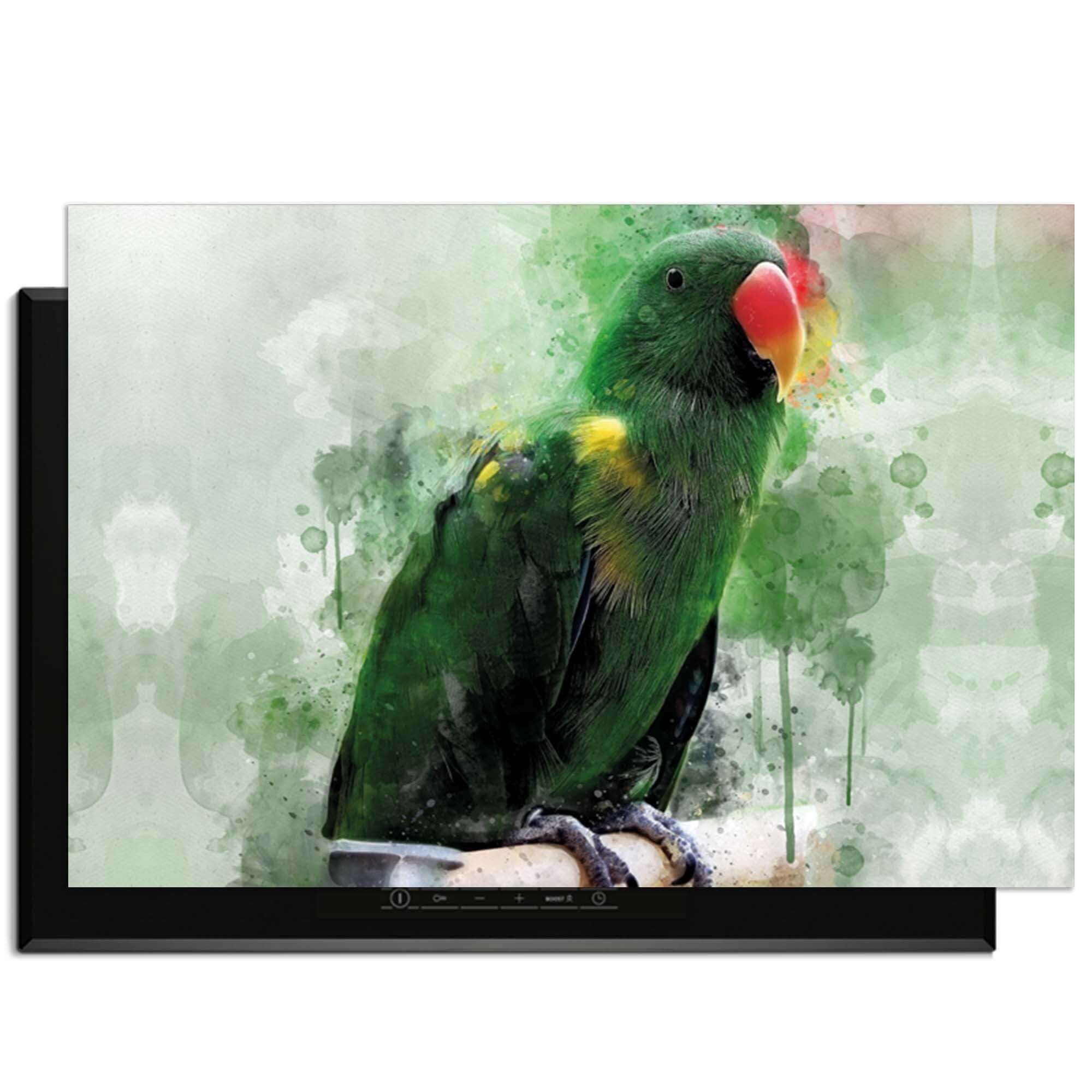 Jungle Parrot - Inductie Beschermer met kleurrijke aquarel papegaai op duurzaam vinyl.