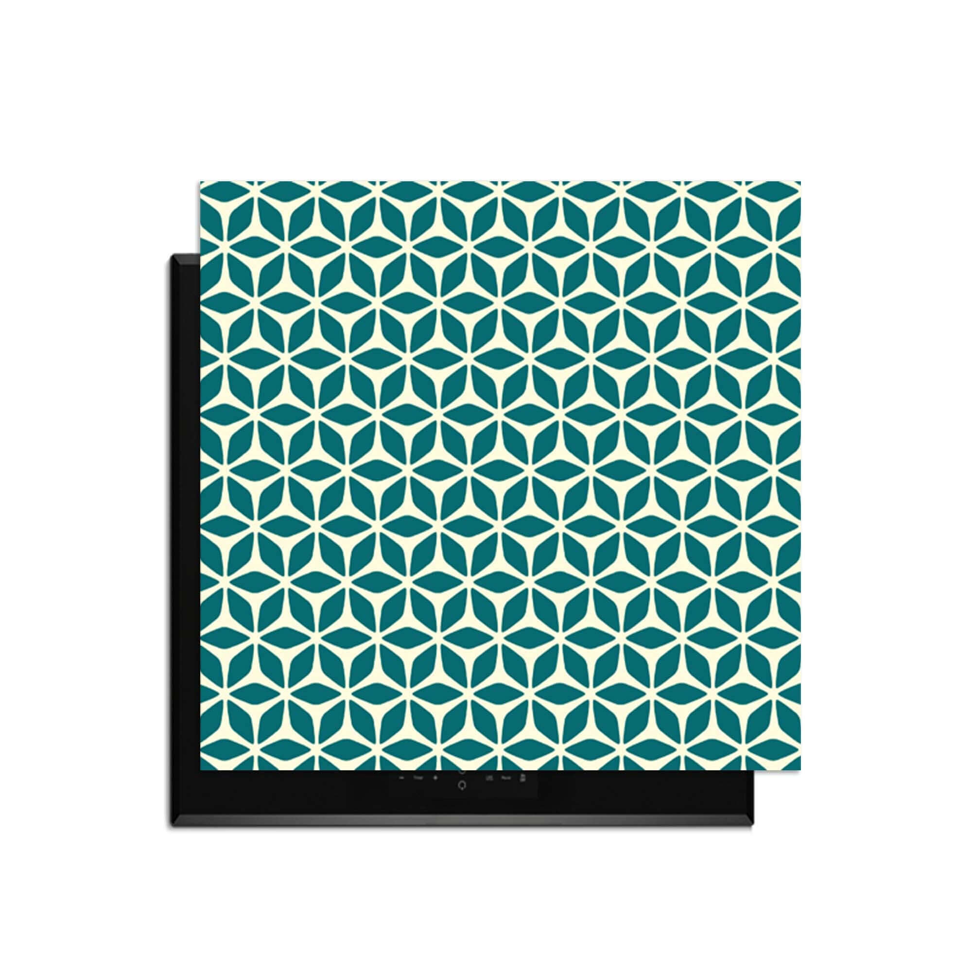 Emerald Bloom – Inductie Beschermer met geometrisch patroon in groen en crème, perfect voor je keuken.