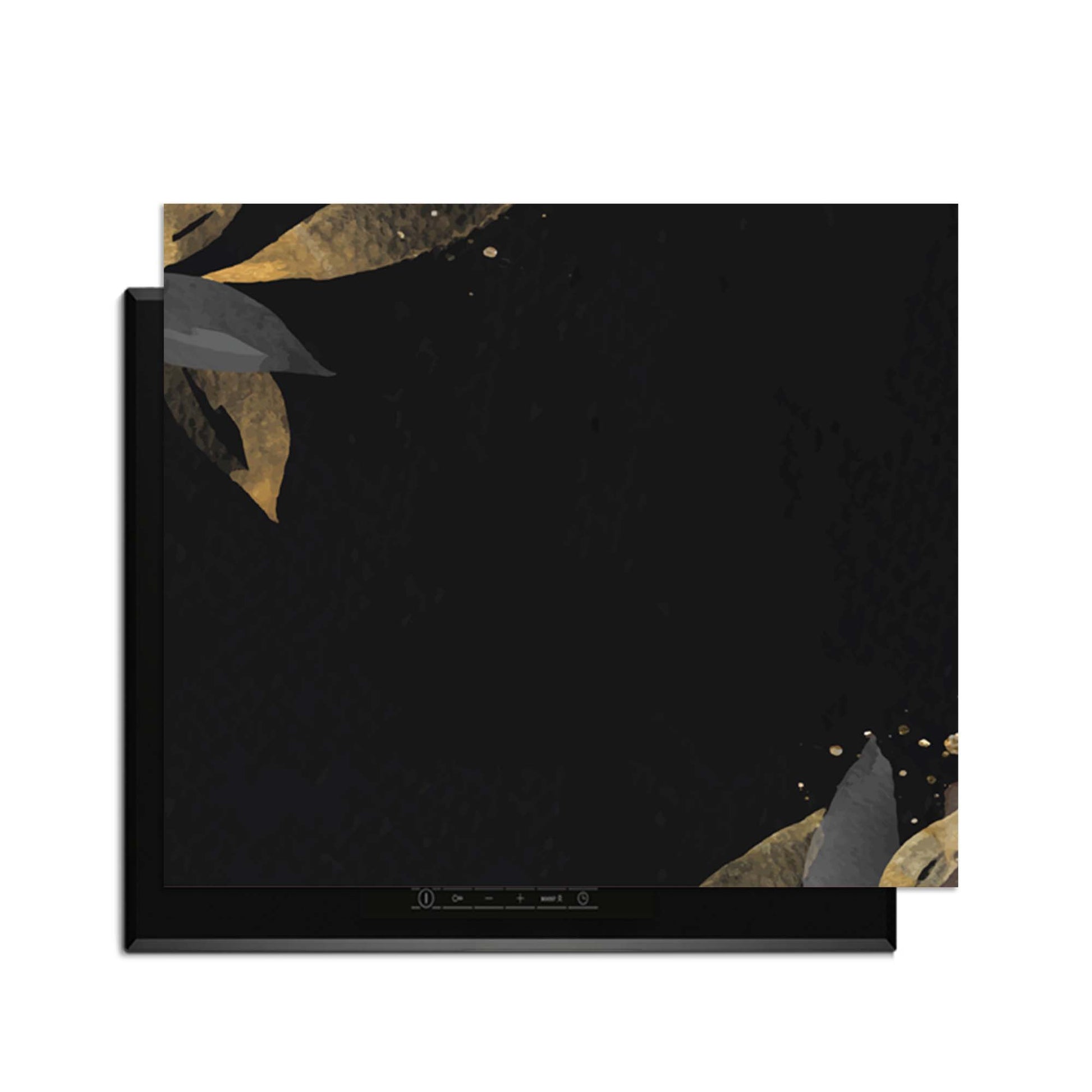 Black Olive – Inductie Beschermer met zwarte basis en gouden olijfbladeren, stijlvol en chic.