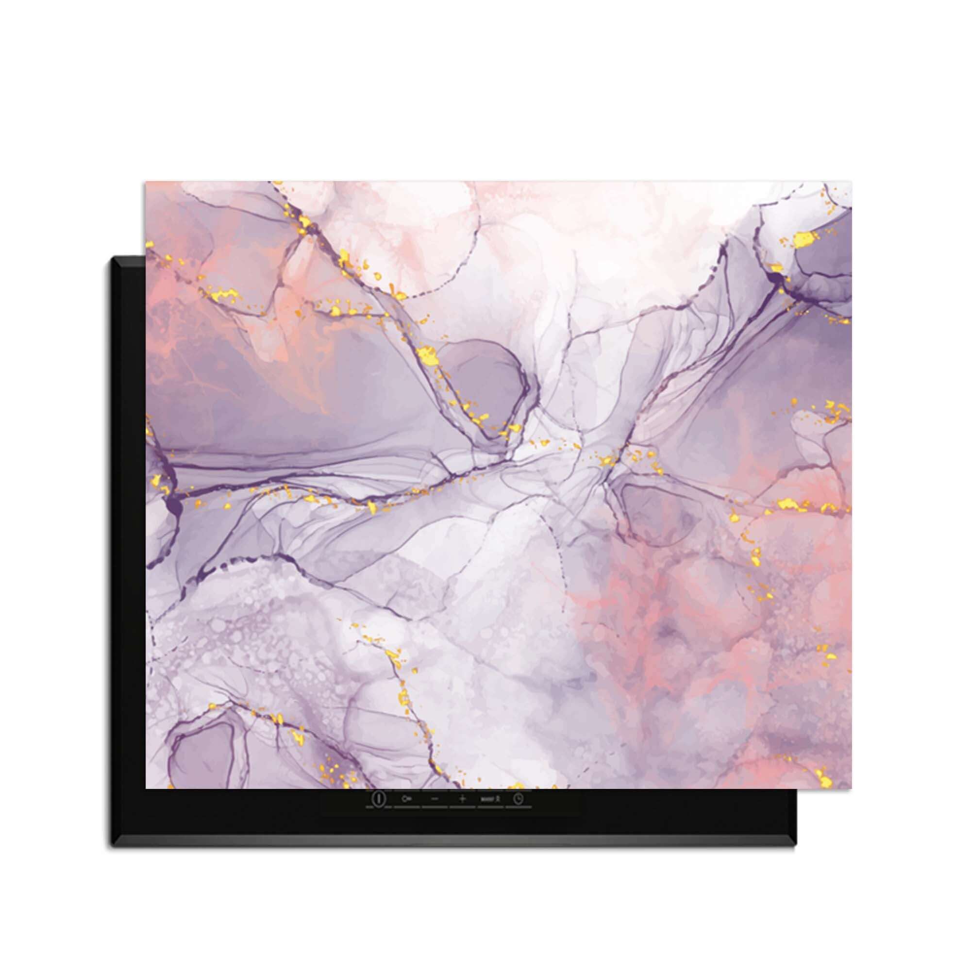 Lavender Marble – Inductie Beschermer met elegant lila en perzik tinten en gouden accenten.