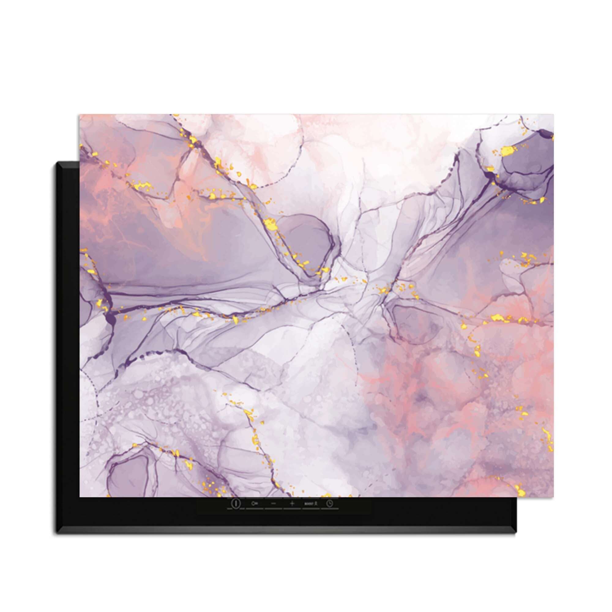 Lavender Marble – Inductie Beschermer met stijlvolle lavendel- en perziktinten en gouden accenten