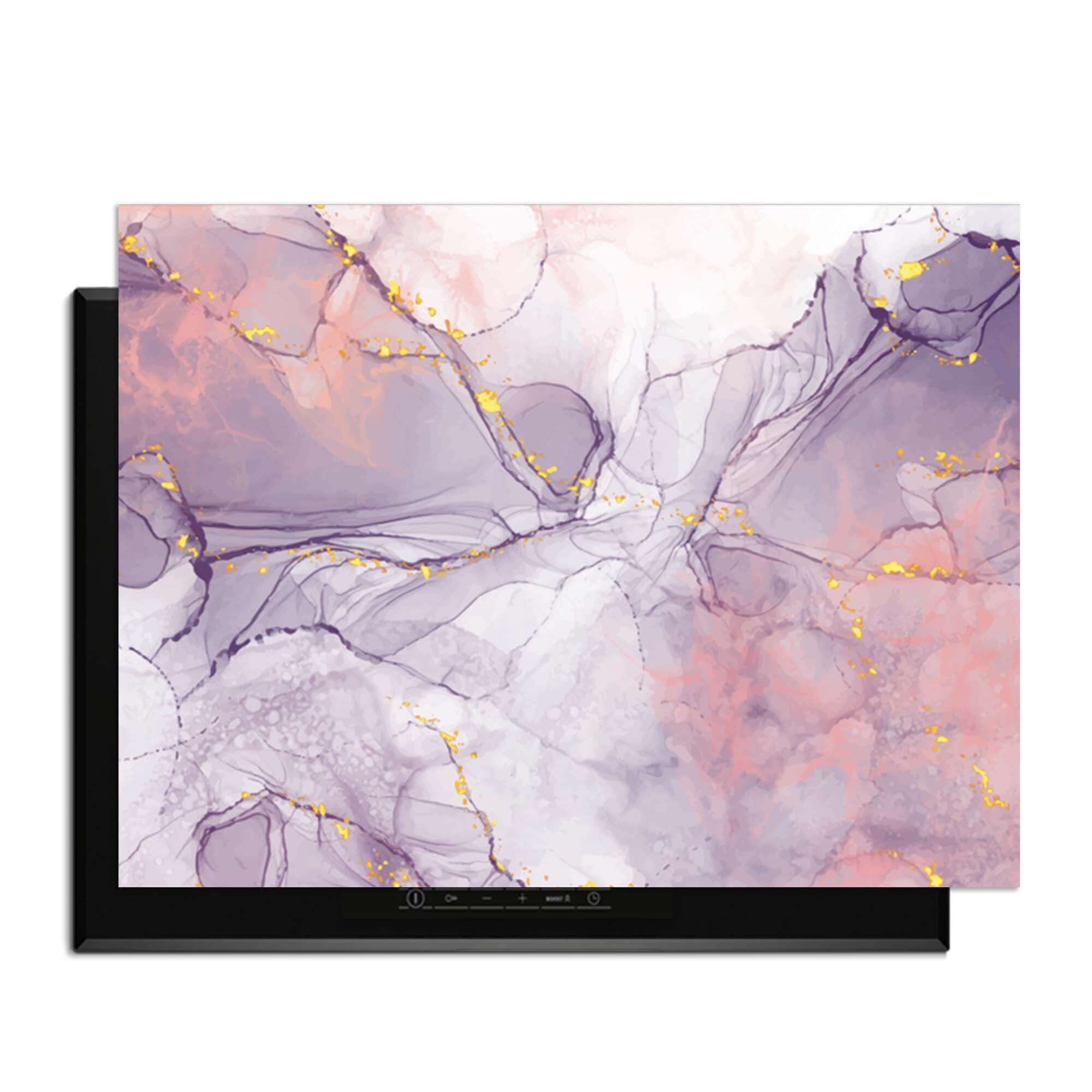 Lavender Marble – Inductie Beschermer met elegante lavendel- en perziktinten met gouden accenten.