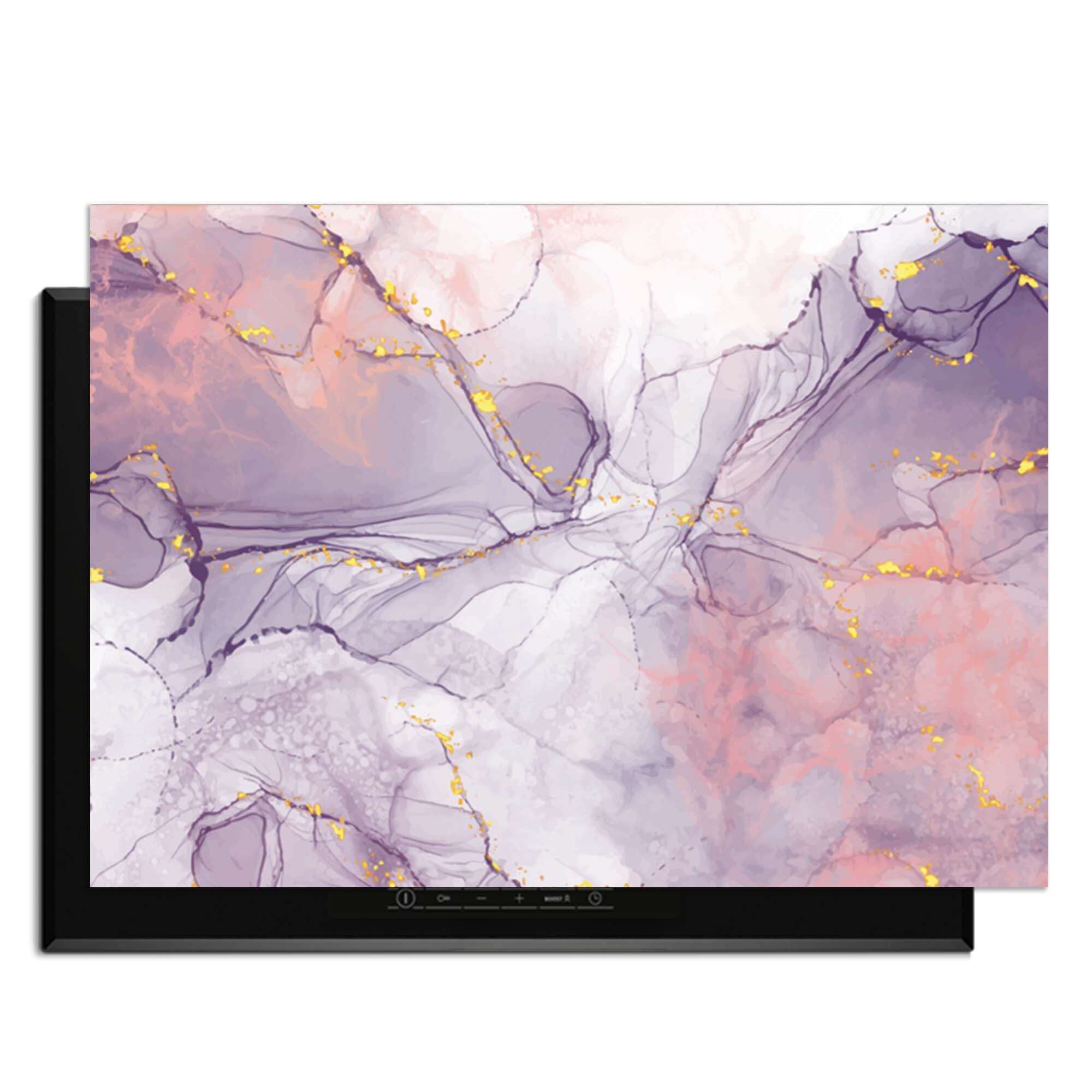 Lavender Marble – Inductie Beschermer met elegant design in lavendel- en perziktinten met gouden accenten.