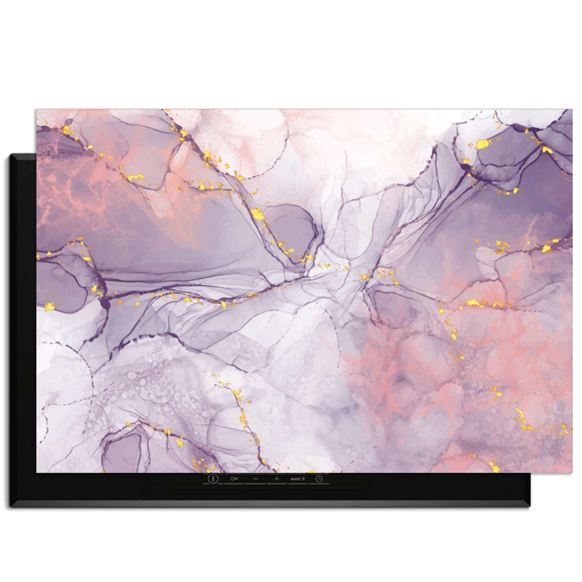 Lavender Marble – Inductie Beschermer met elegant lavendel- en perziktinten en gouden accenten.