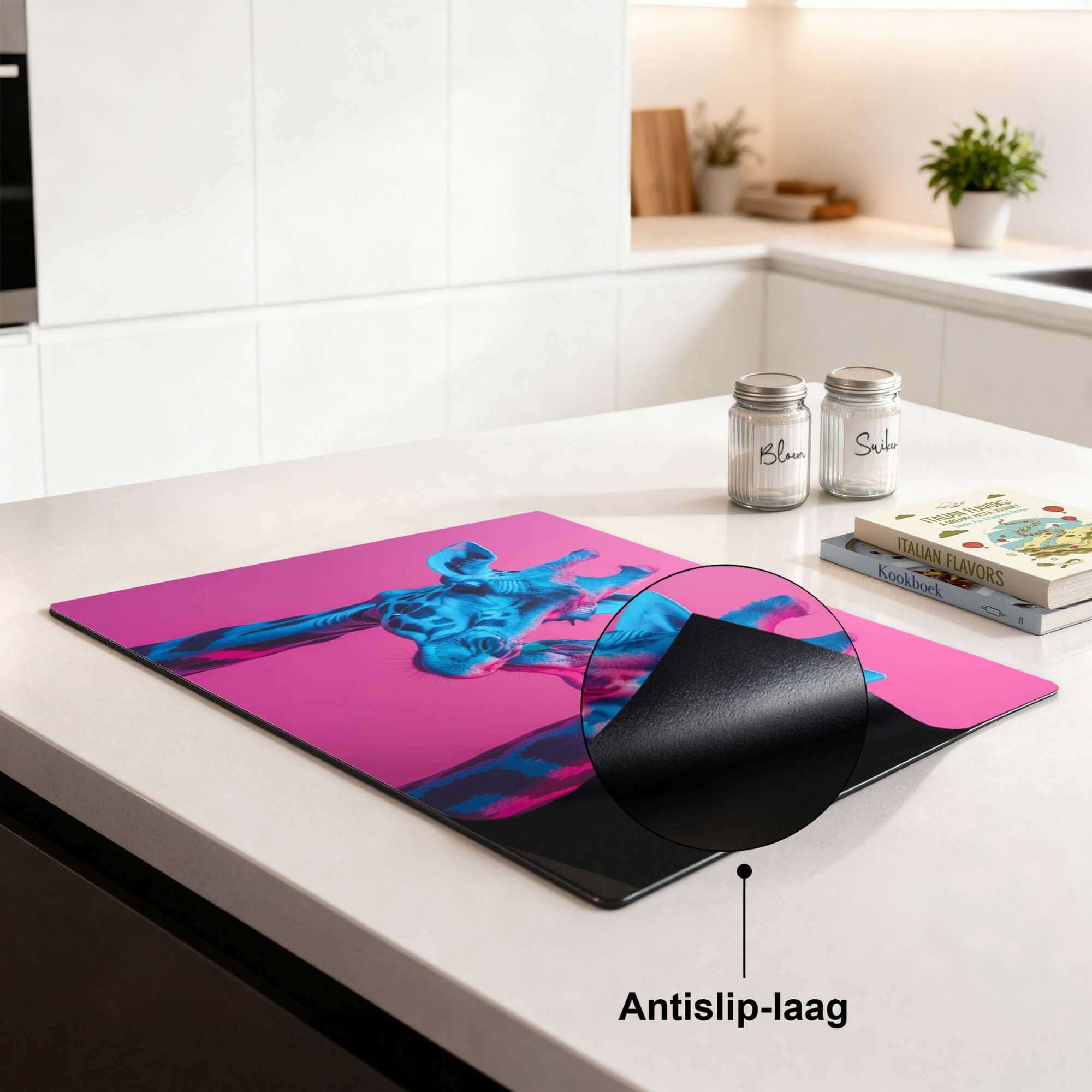 Neon Romance – Inductie Beschermer met antislip-laag op een moderne keuken tafel