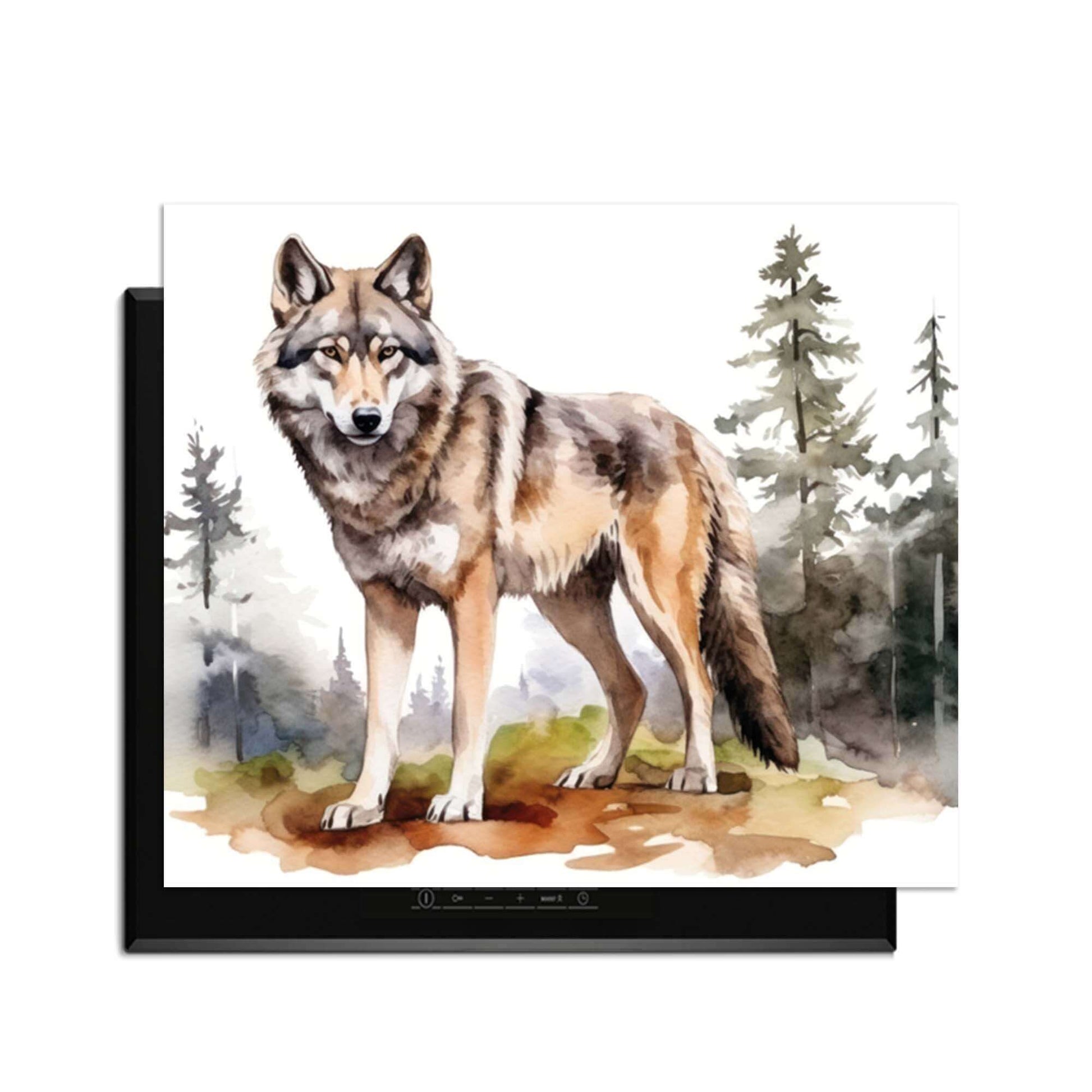 Wild Wolf - Inductie Beschermer met een wolf in een bosrijk landschap.