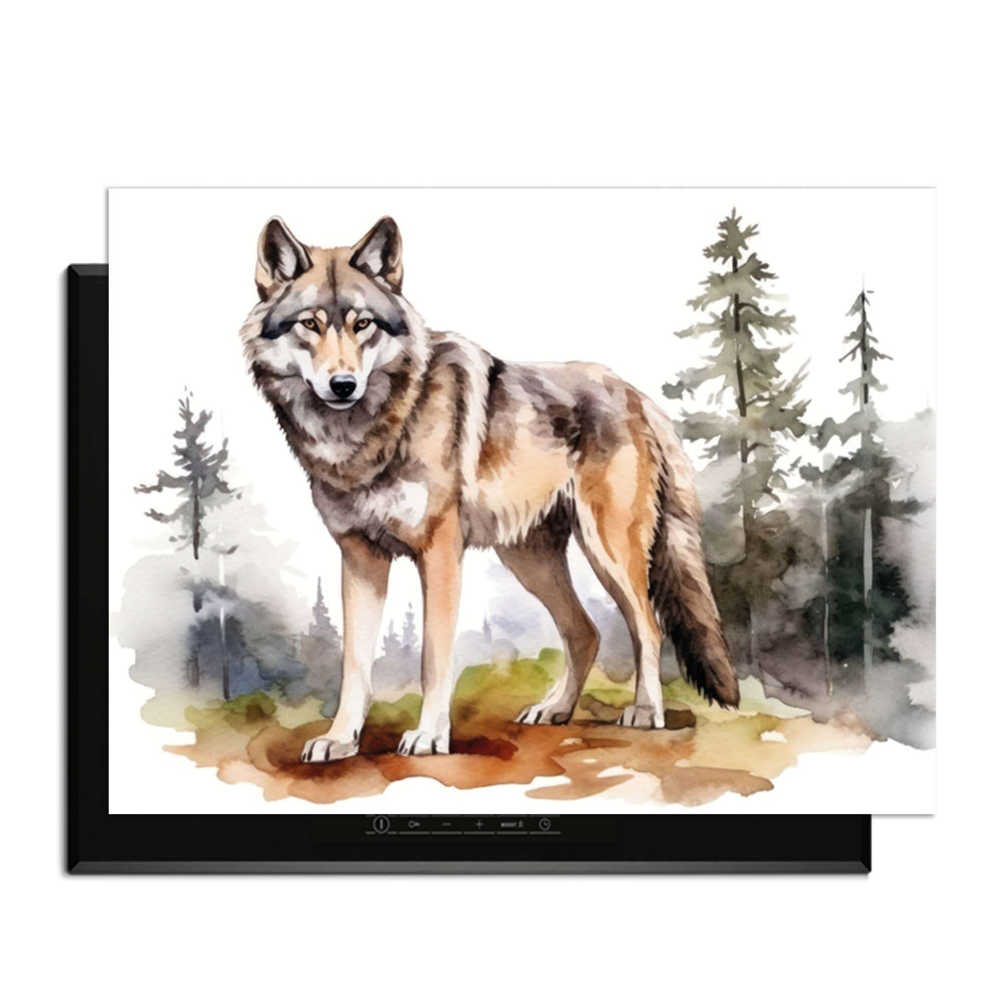 Wild Wolf - Inductie Beschermer met elegante wolf in bosrijk landschap, beschermt kookplaat