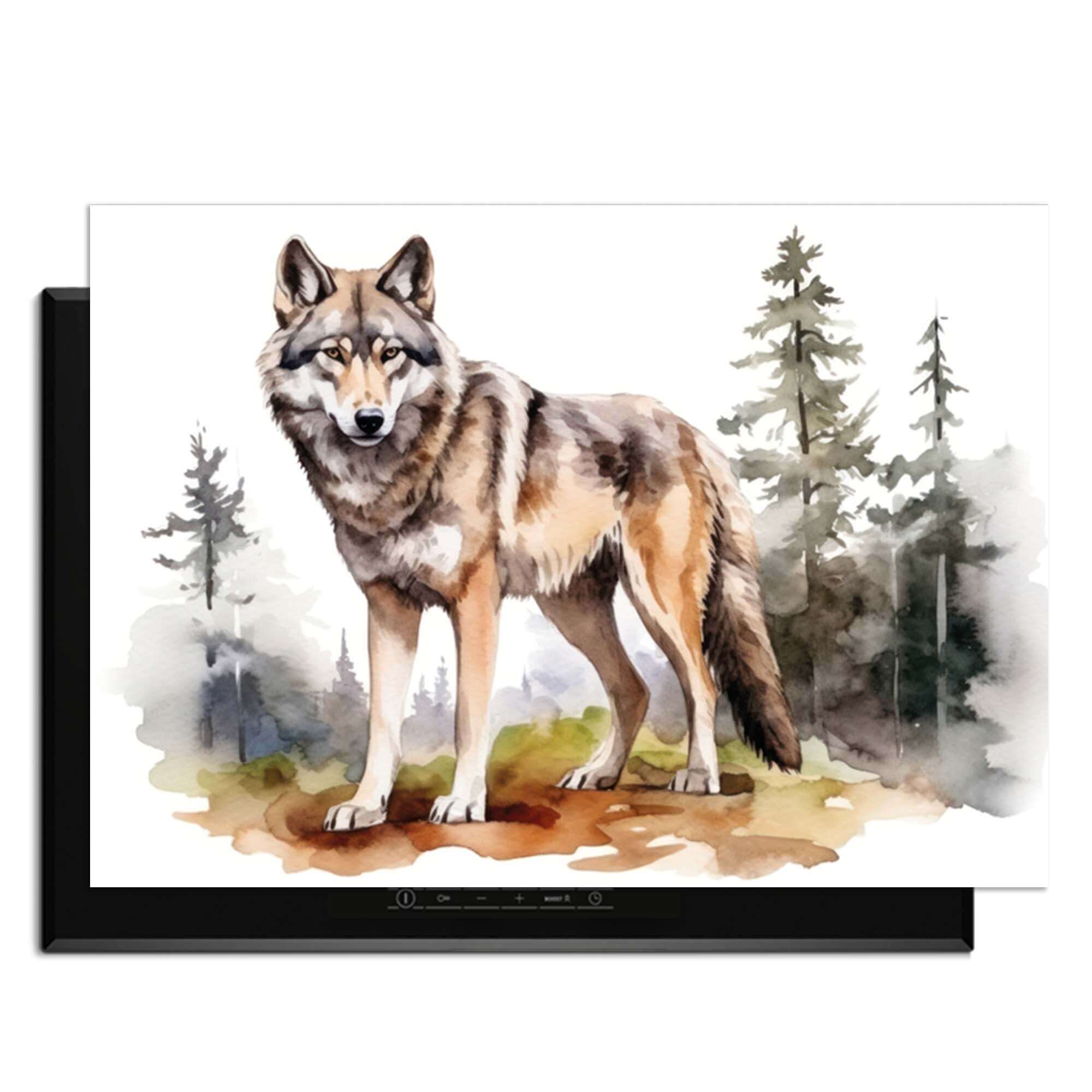 Wild Wolf - Inductie Beschermer met een schilderachtige wolf in een bosrijk landschap, voor bescherming tegen krassen.