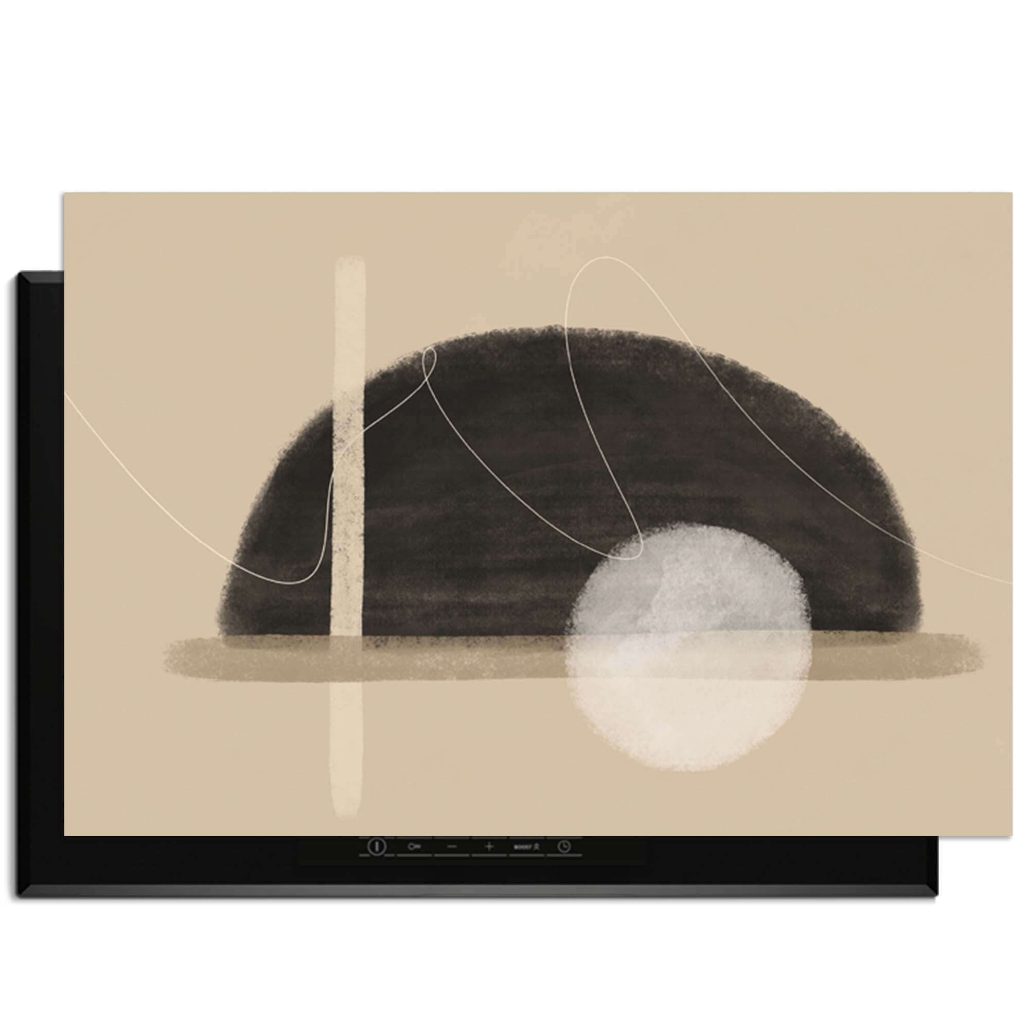 Sand Dusk – Japandi Inductie Beschermer met minimalistisch ontwerp in zandkleur voor een warme keuken.