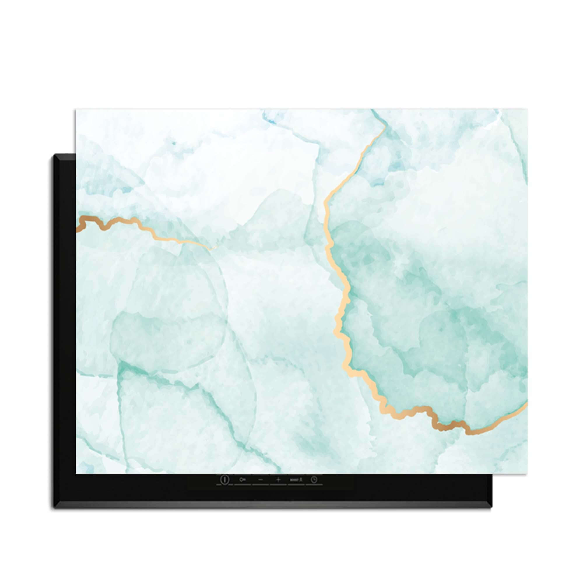 Misty Jade – Inductie Beschermer met jadegroene tinten en gouden accenten voor een elegante keuken uitstraling.