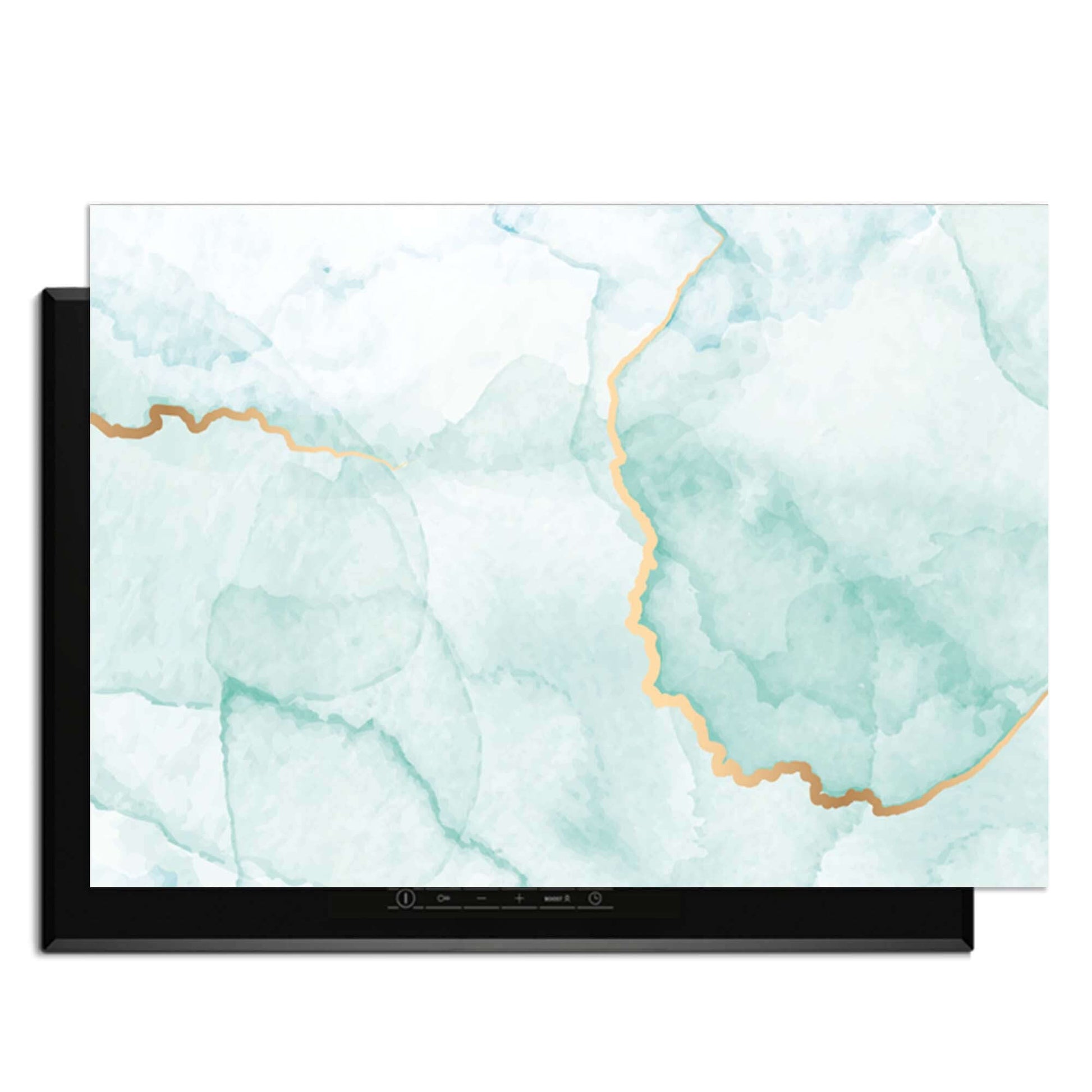 Misty Jade – Inductie Beschermer met een elegant jadegroen design en gouden accenten voor de keuken.