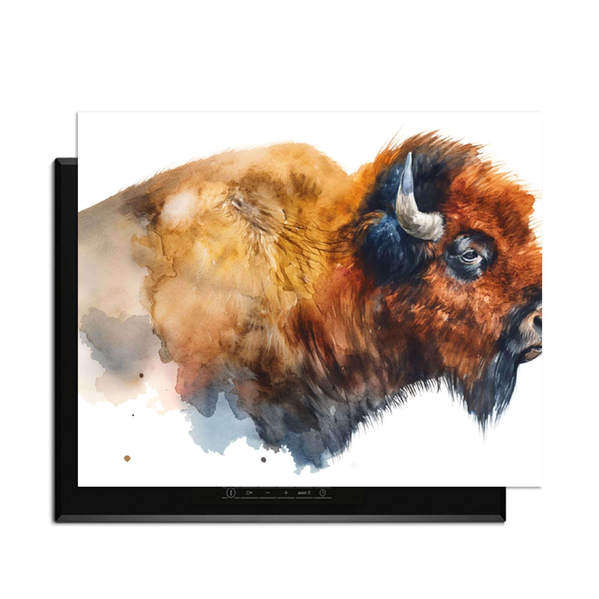 Majestic Bison - Inductie Beschermer in een kunstzinnige afbeelding voor een stijlvol interieur.