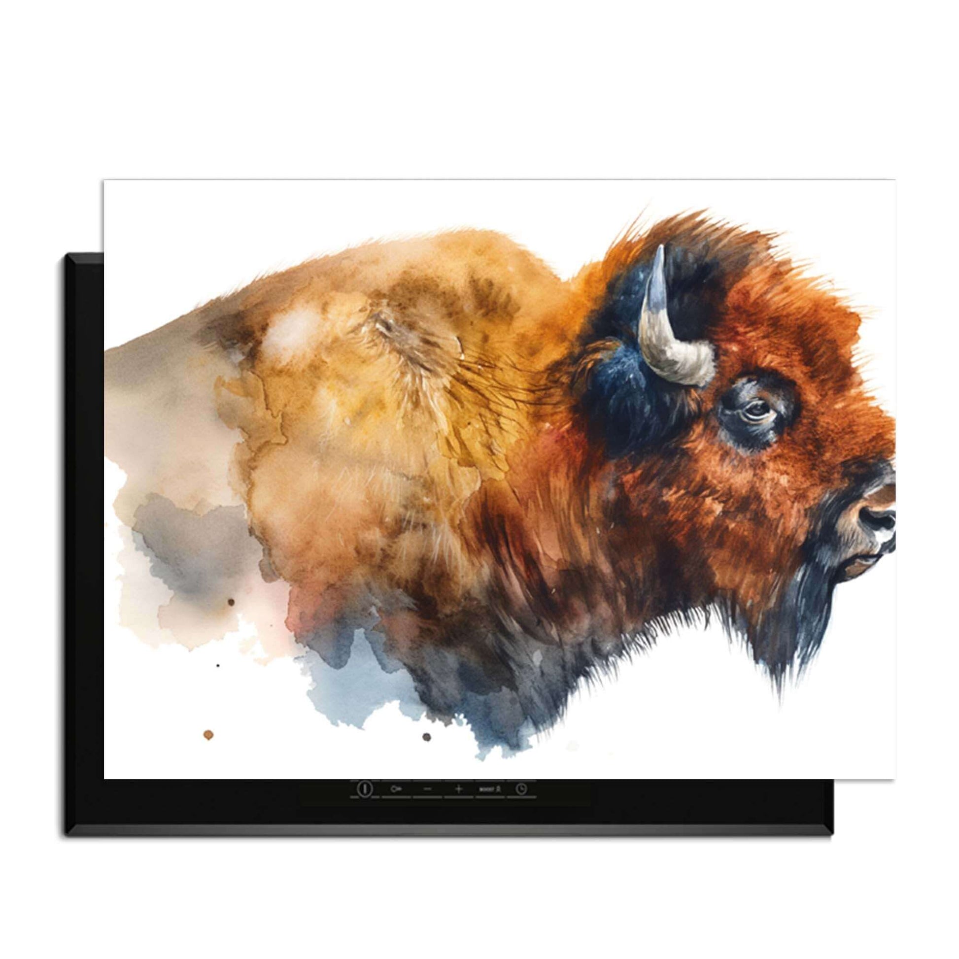 Majestic Bison - Inductie Beschermer met een artistiek geschilderde bison afbeelding die elegantie toevoegt aan je keuken.
