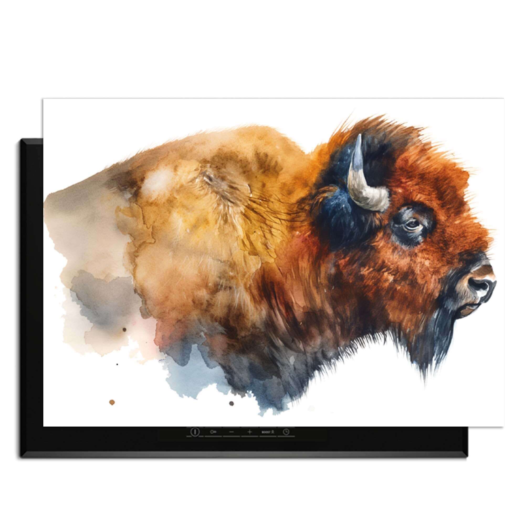 Majestic Bison - Inductie Beschermer met een kunstzinnig bison ontwerp voor stijlvolle keukenbescherming.