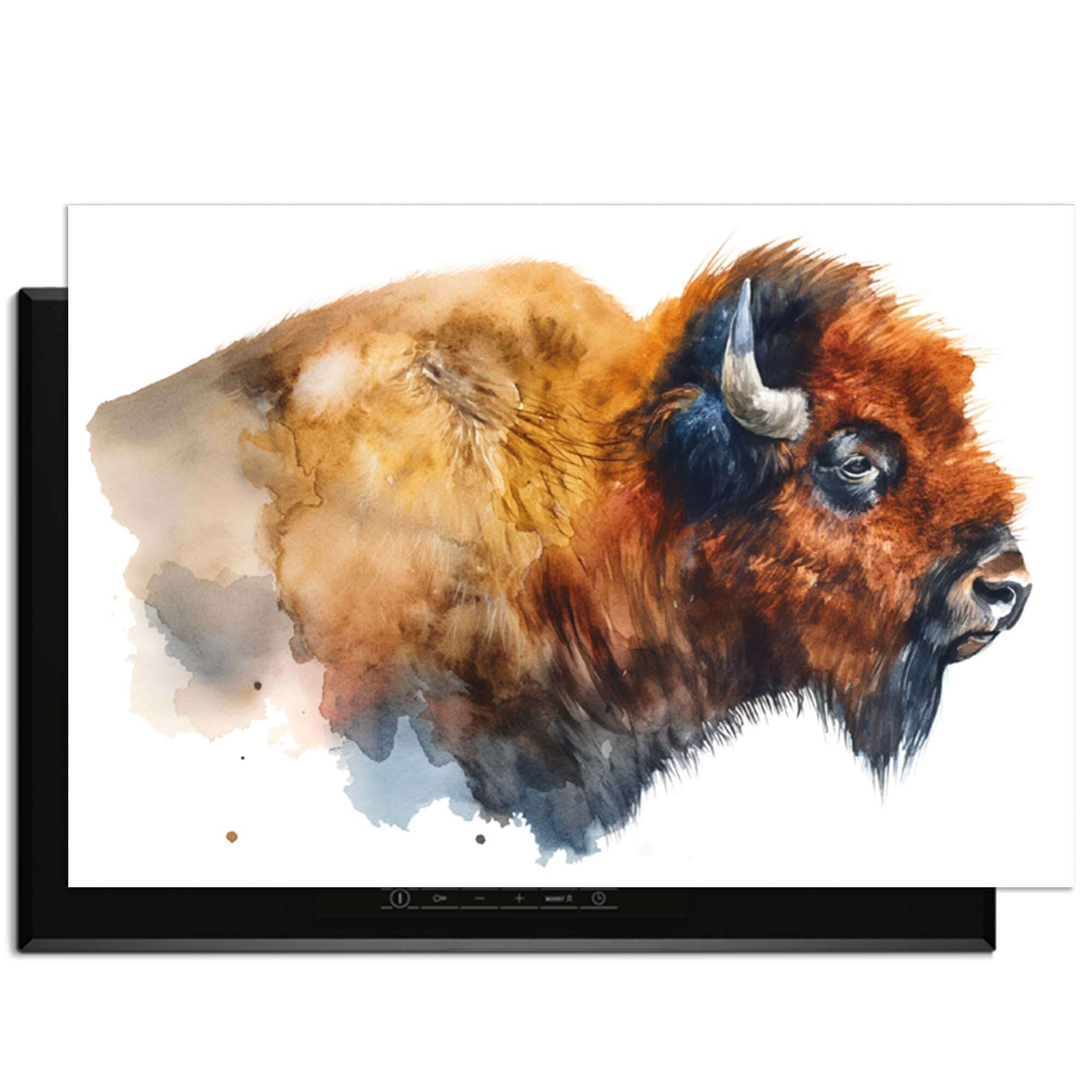 Majestic Bison - Inductie Beschermer met een artistieke afbeelding van een bison in waterverf stijl.