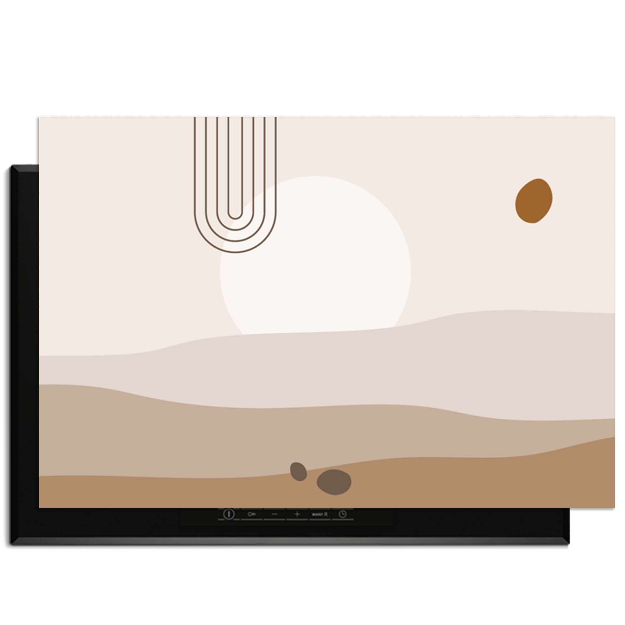 Desert Glow – Japandi Inductie Beschermer met zachte woestijntinten en organische vormen voor een minimalistische uitstraling.