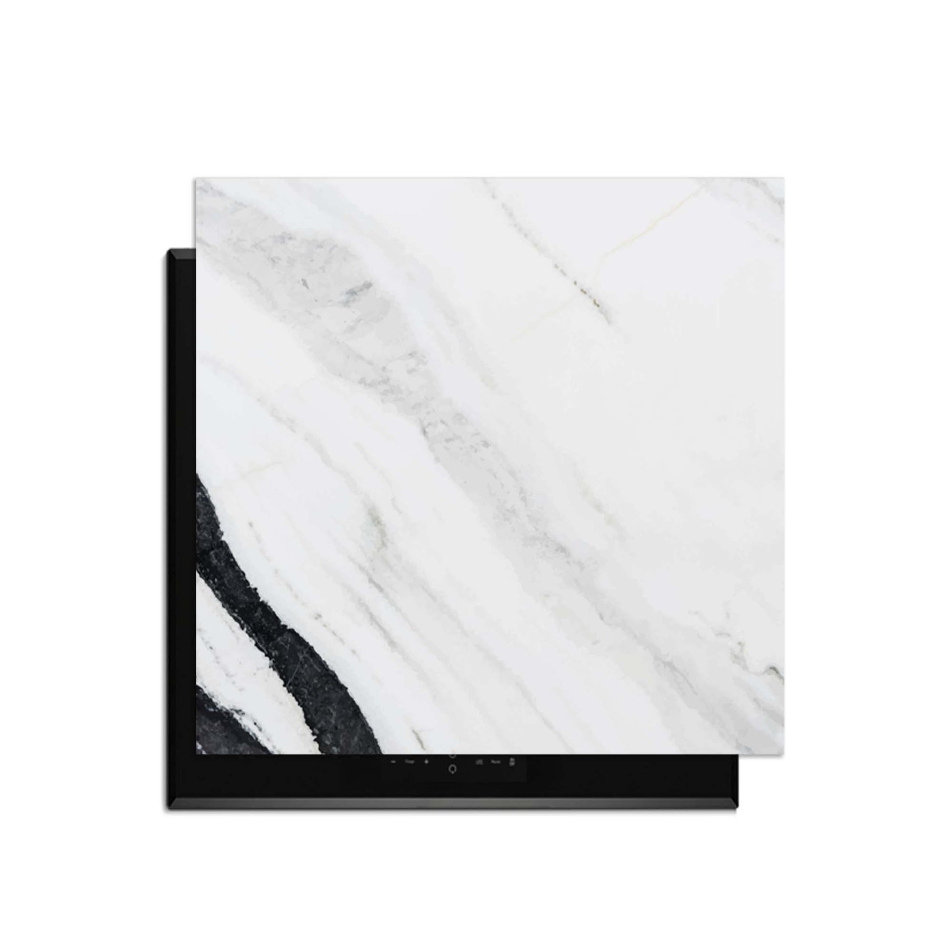 Marble Blush - Inductie Beschermer met luxe marmerlook en zwarte accenten voor keukenbescherming.