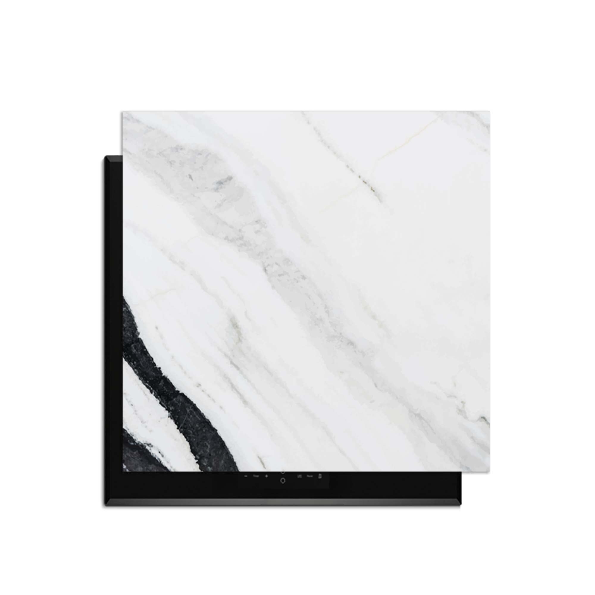 Marble Blush - Inductie Beschermer met luxe marmerlook en zwarte accenten voor keukenbescherming.