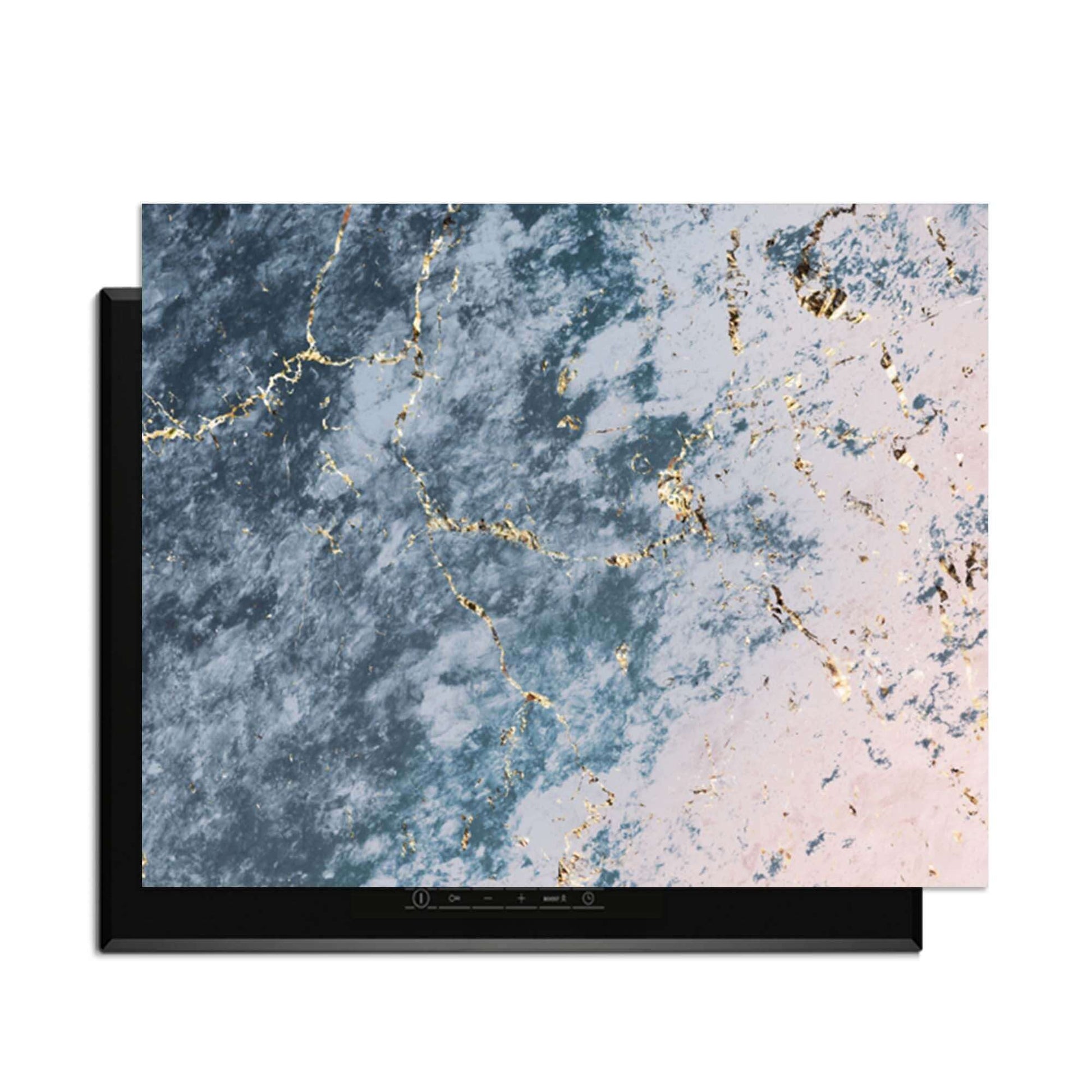 Elegant Ocean Marble - Induktionsschutz für die Luxusküche mit blauem und rosa Marmormuster.