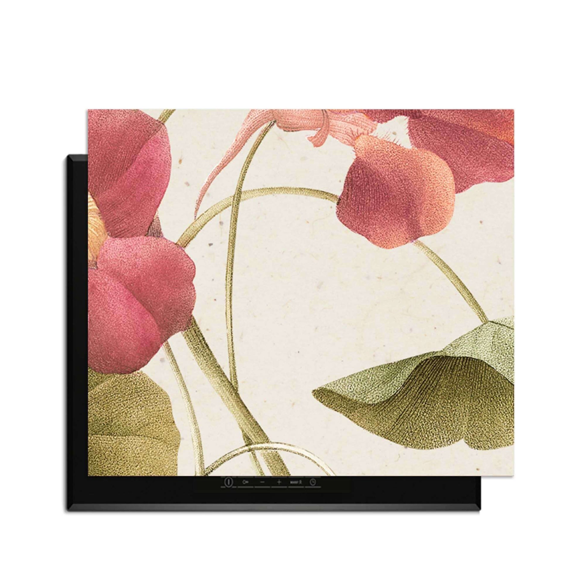 Petal Whisper – Inductie Beschermer met elegante bloemdecoratie voor een romantische keuken.