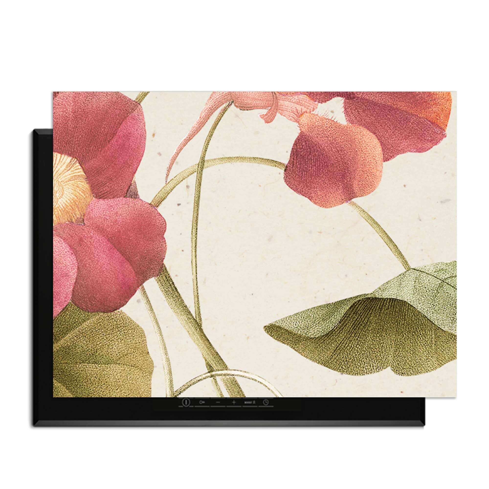 Petal Whisper – Inductie Beschermer met subtiele bloemenprint voor elegante keukeninrichting.