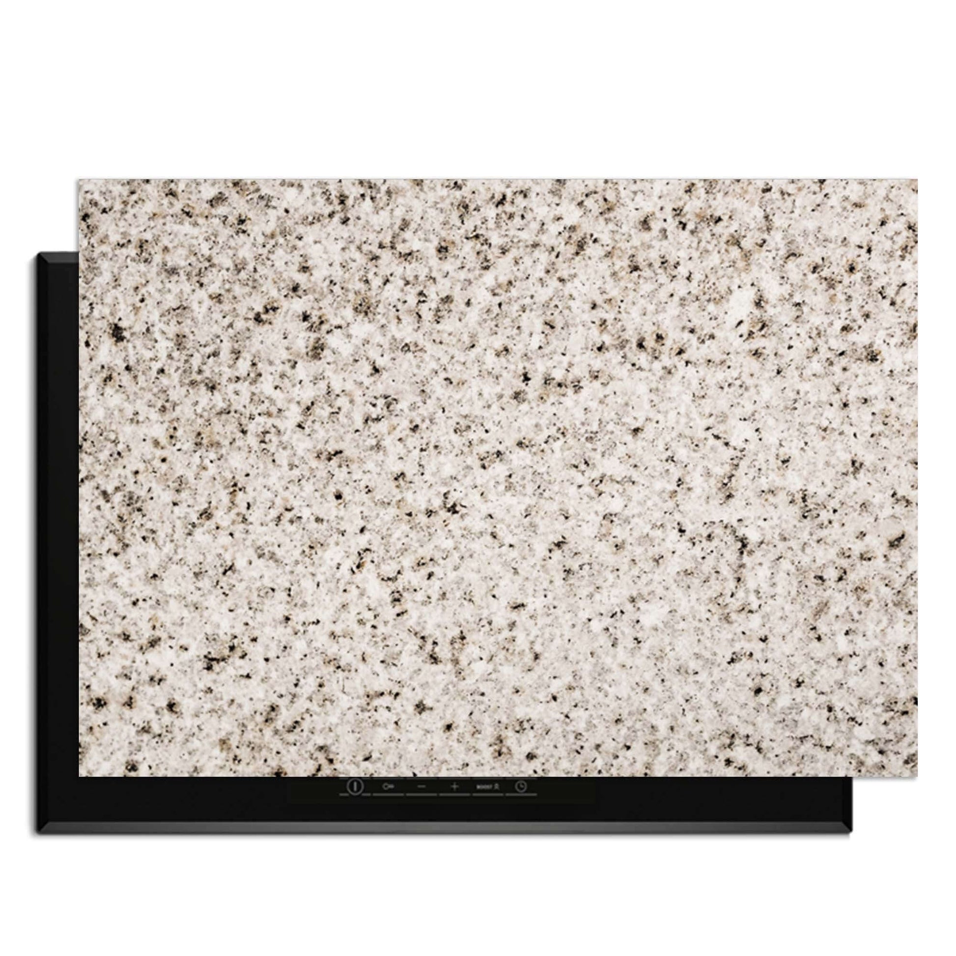 Almond Granite - Inductie Beschermer boven een inductiekookplaat, biedt stijl en bescherming tegen krassen.