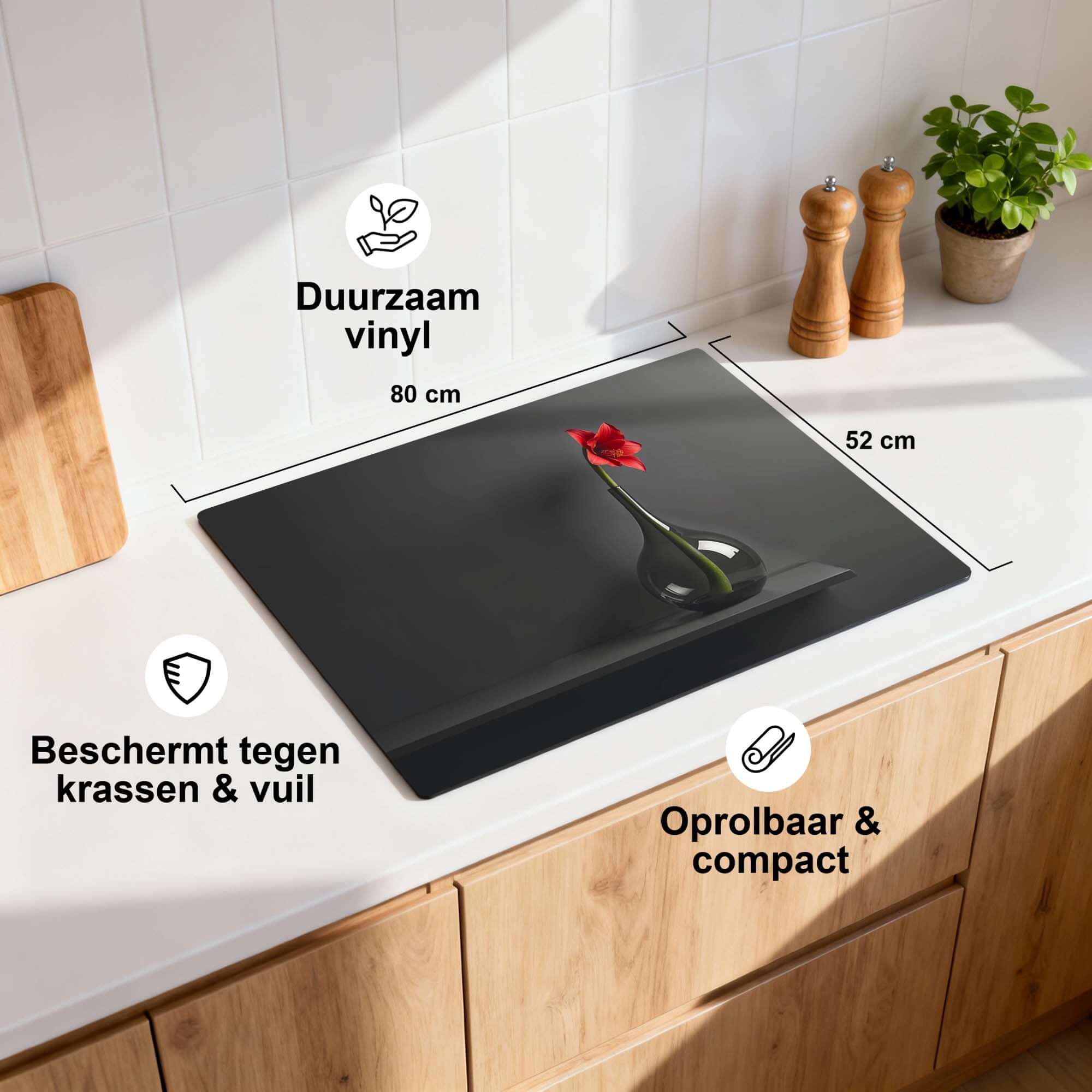 Crimson Silence - Induktionsschutz auf einer Küchenarbeitsplatte, geschützt vor Kratzern und Schmutz, kompaktes Design.