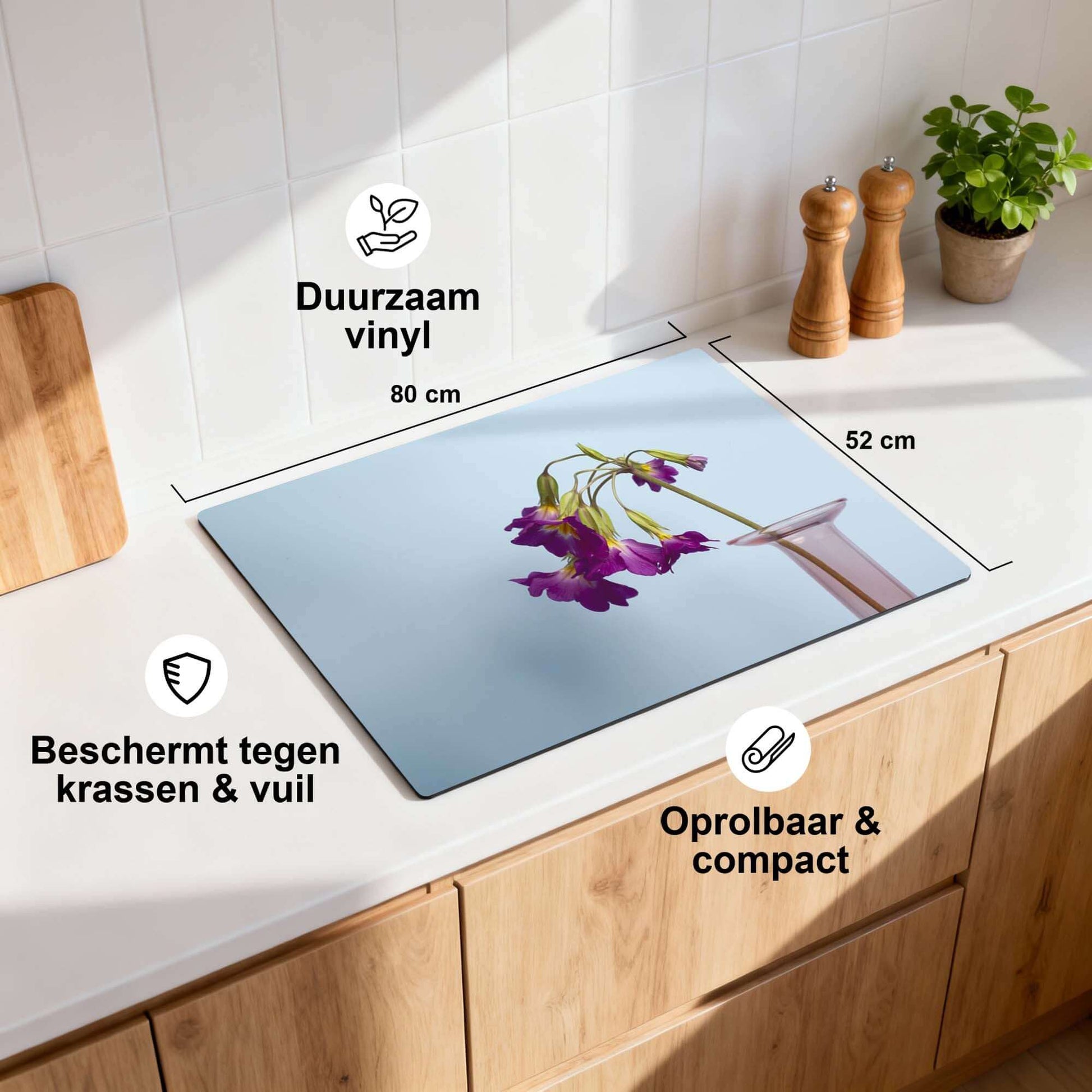 Delicate Drop - Induktionsschutz für die Küchenarbeitsplatte mit strapazierfähigem Vinyl, geschützt vor Kratzern und Schmutz.