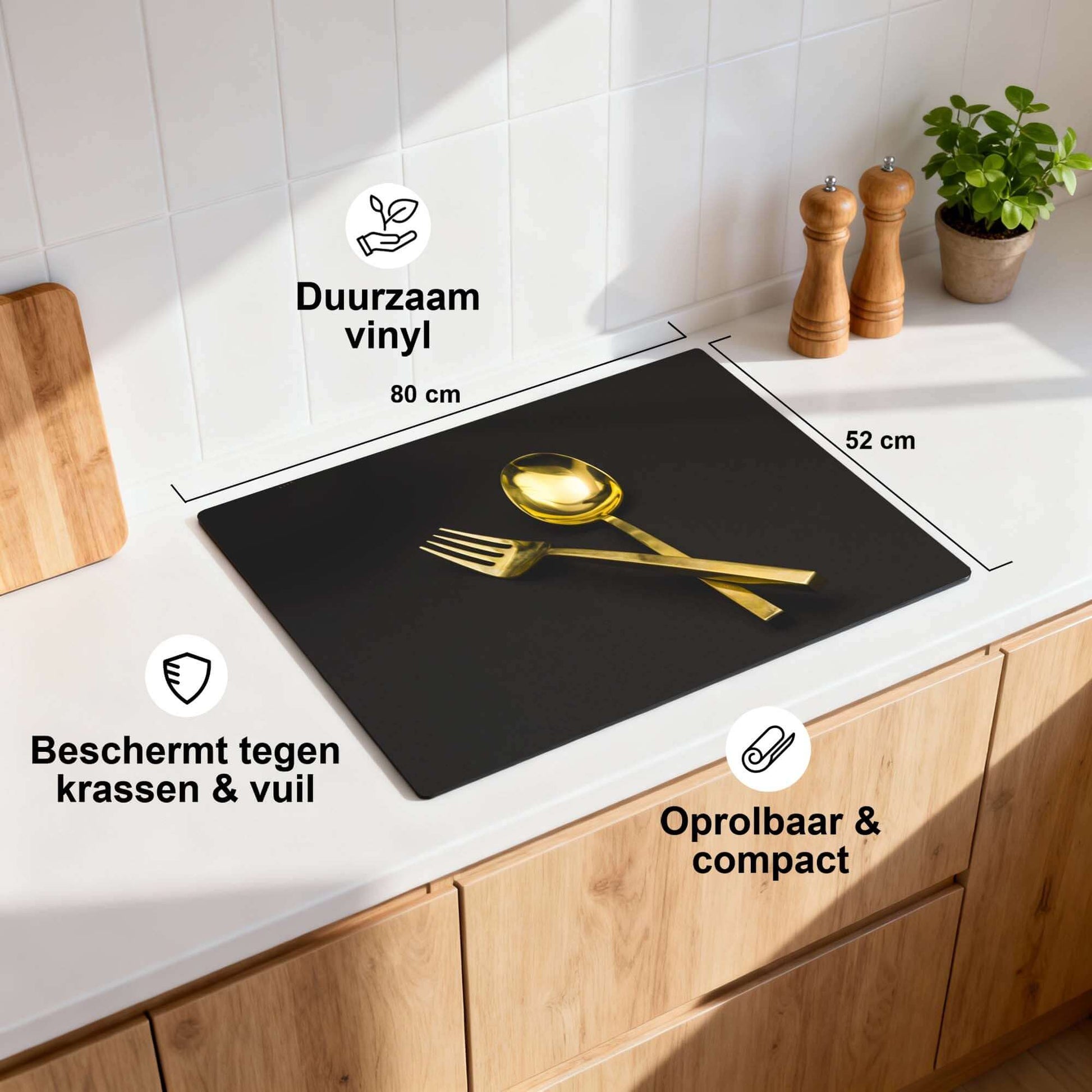 Dining Deluxe - Inductie Beschermer, duurzaam vinyl, beschermt tegen krassen en vuil, opgerold en compact.