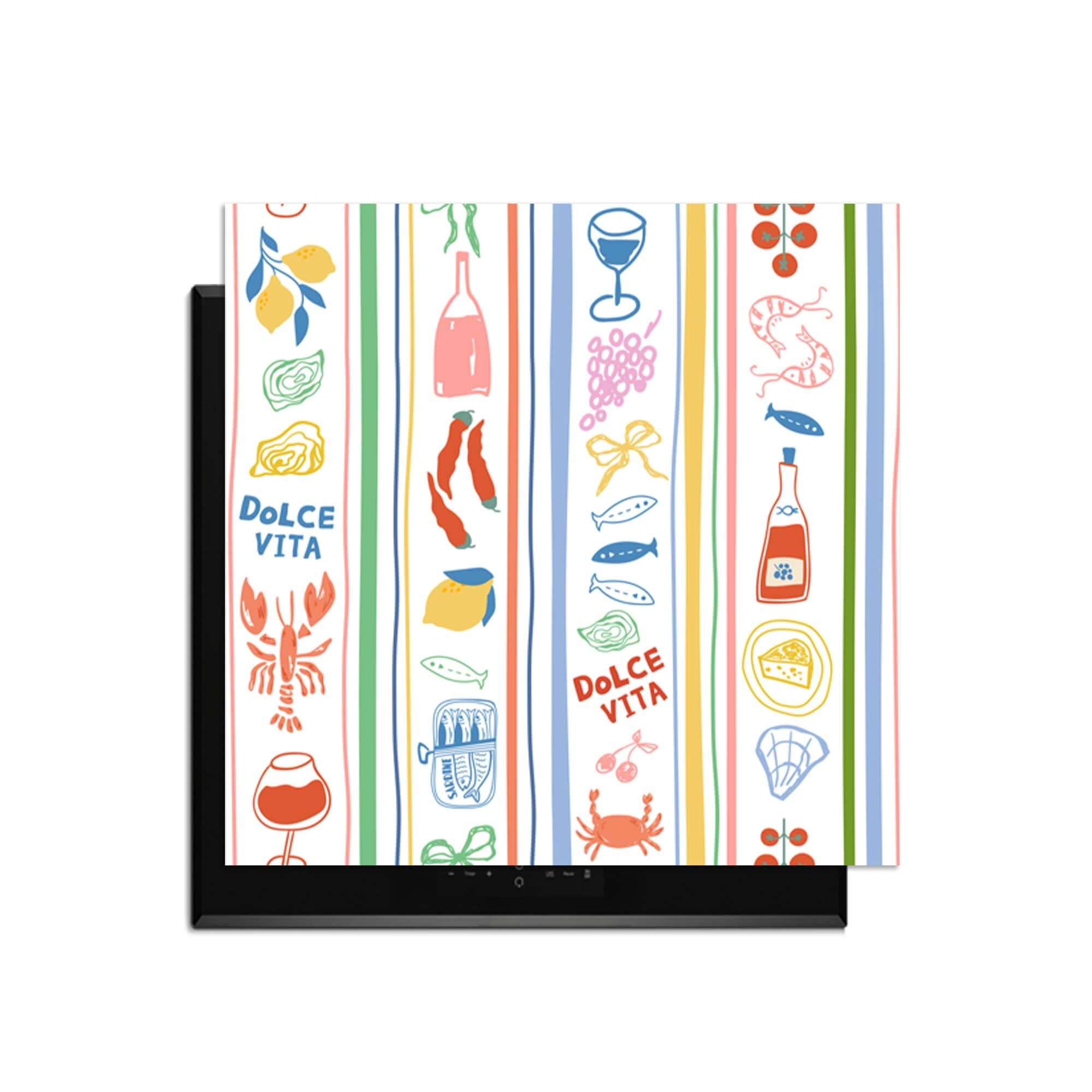 Dolce Stripes - Inductie Beschermer met kleurrijke mediterrane iconen, beschermt stijlvol je inductieplaat met Italiaans design.