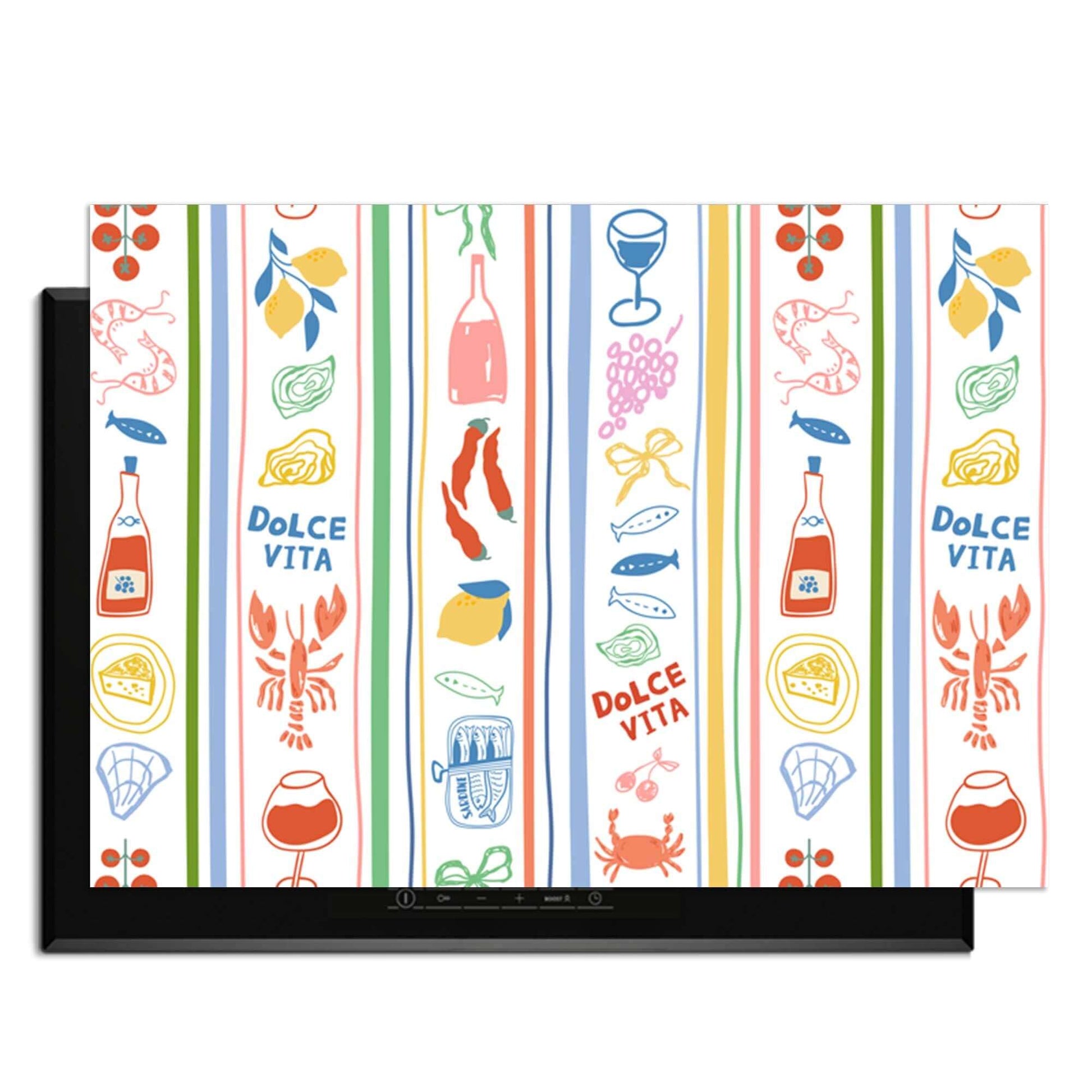 Dolce Stripes - Inductie Beschermer met kleurrijke mediterrane iconen voor stijlvolle bescherming van je inductieplaat.